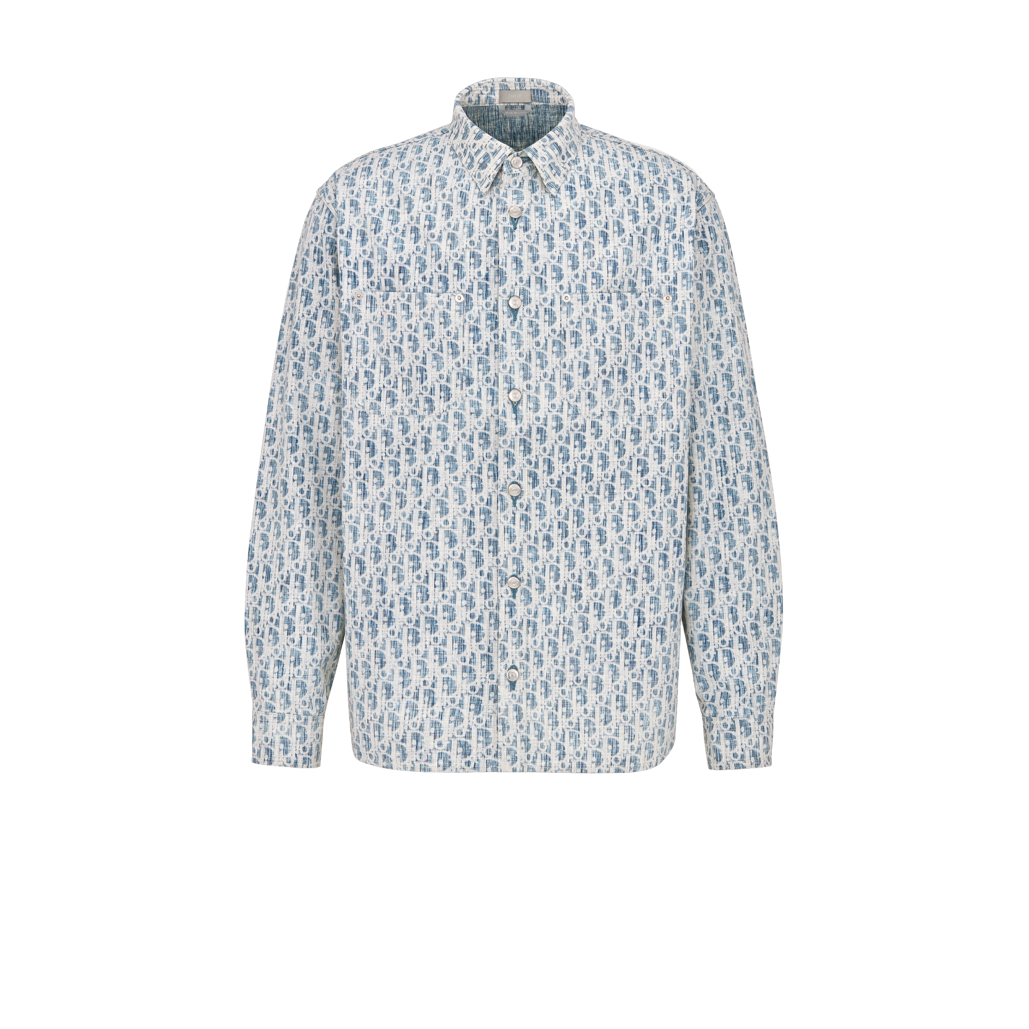 外套衬衫 蓝色和白色棉质牛仔布 Oblique Kasuri 印花 E01