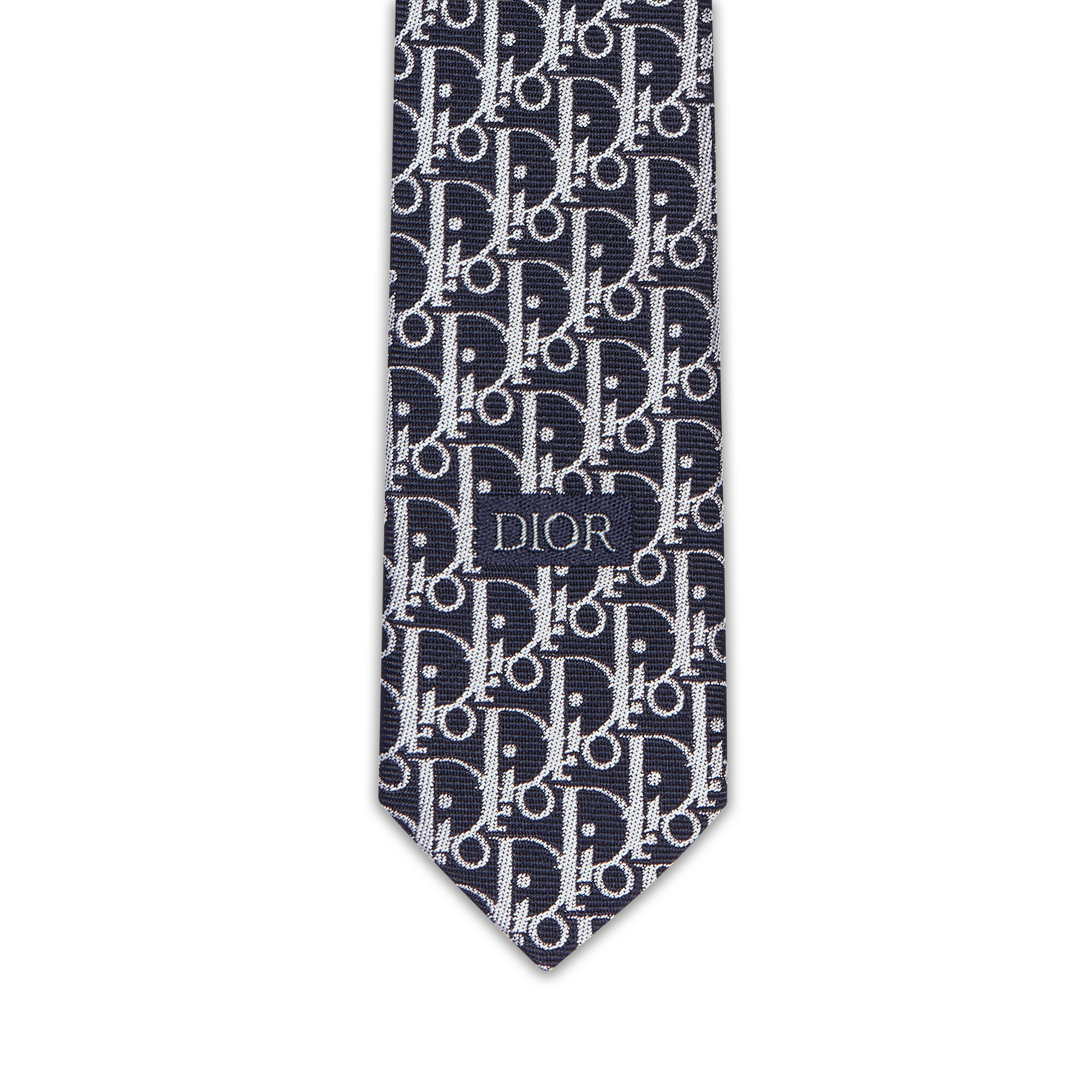 Dior 印花领带 海军蓝色、白色和灰色桑蚕丝条纹和 Oblique 印花 E09