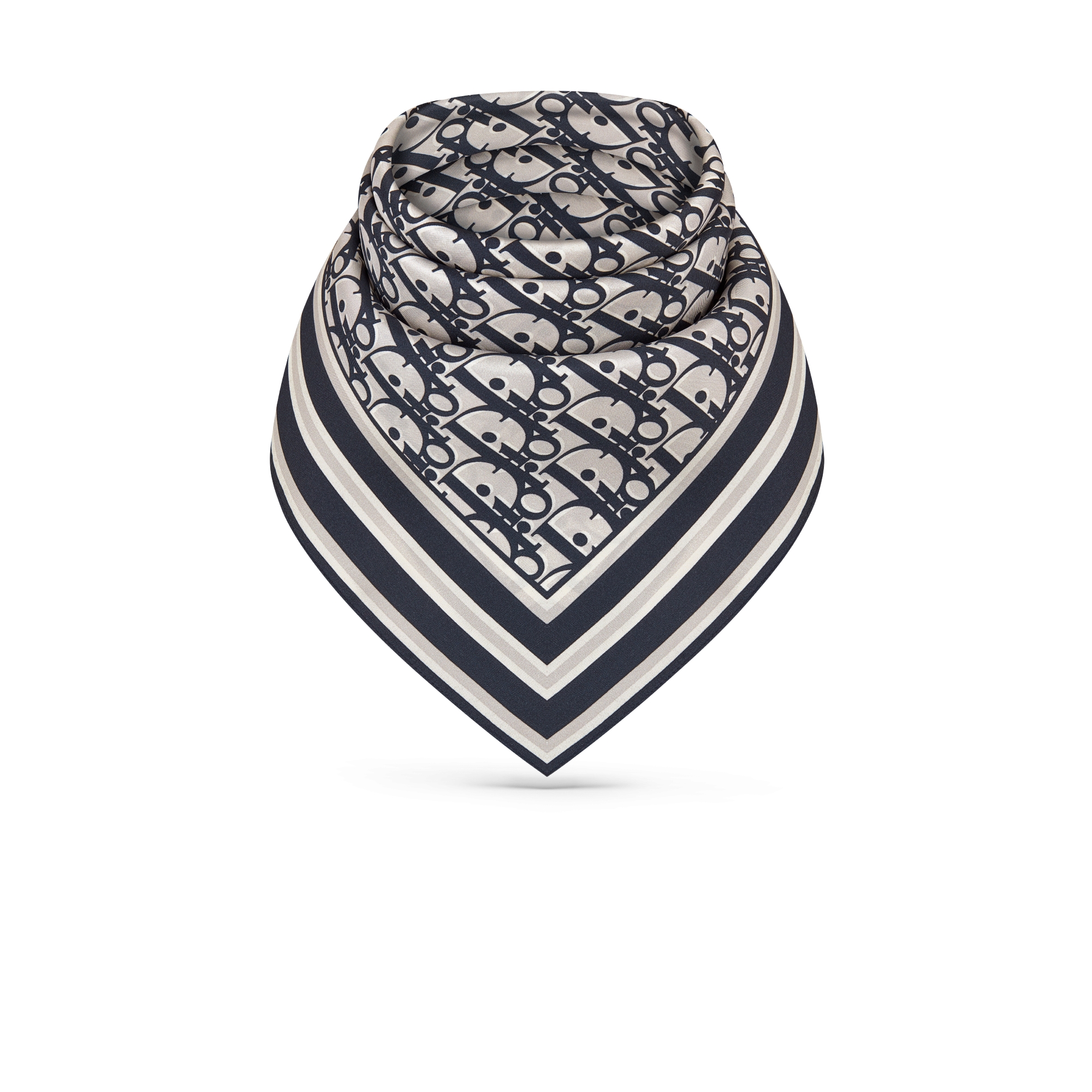 Dior 印花饰巾 海军蓝色和白色桑蚕丝面料 Oblique 印花 E02