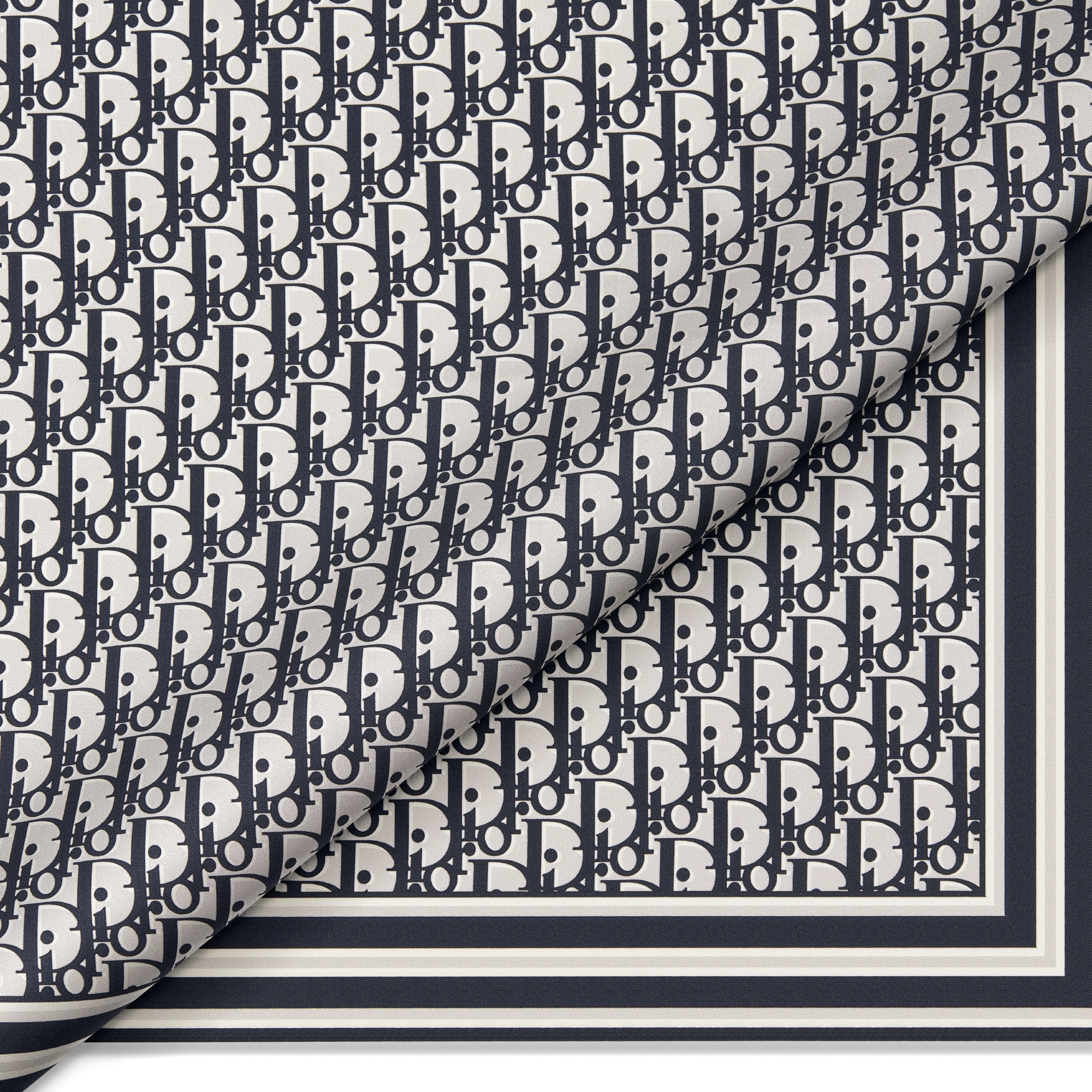 Dior 印花饰巾 海军蓝色和白色桑蚕丝面料 Oblique 印花 E09