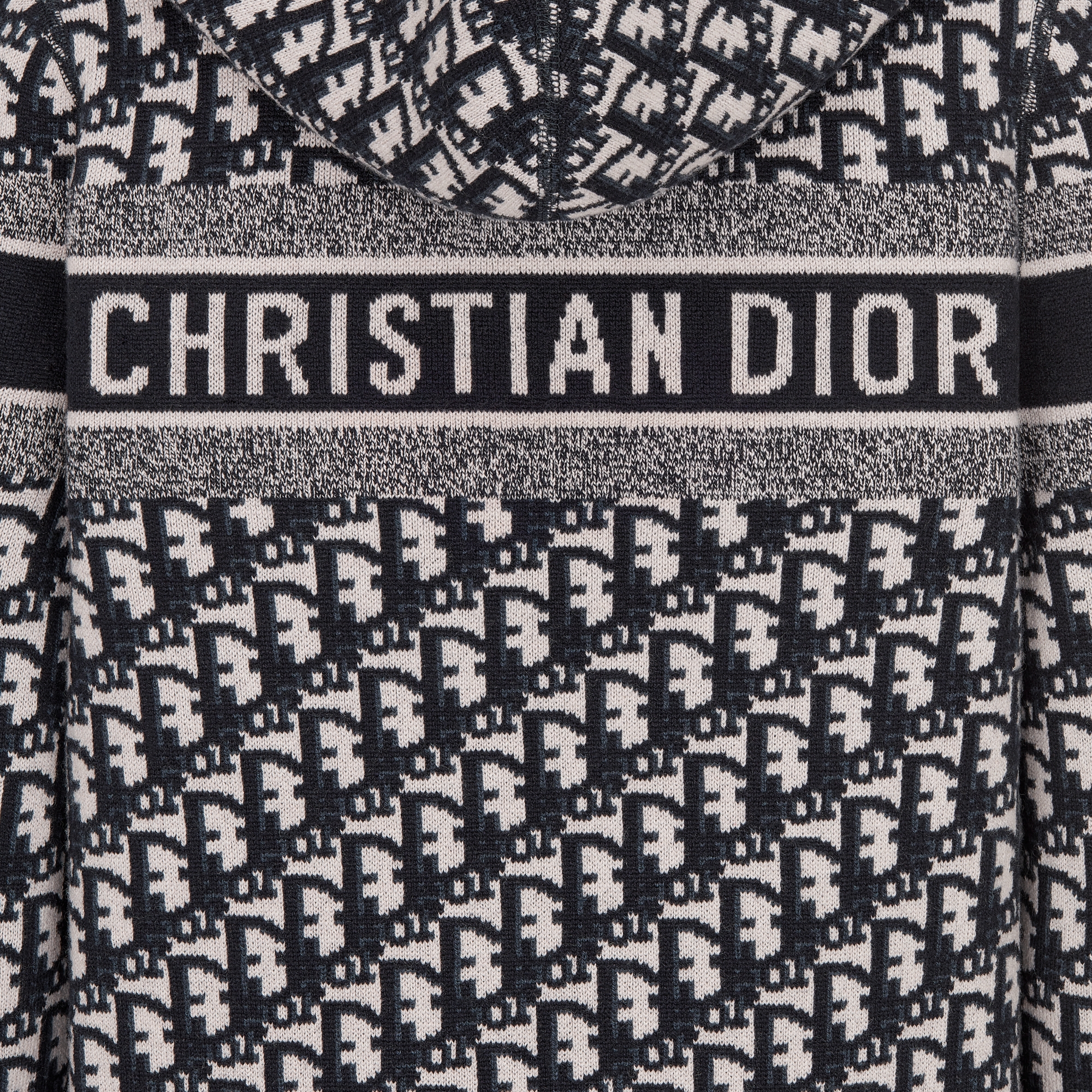 双面连帽拉链开衫 蓝色山羊绒混纺针织面料 Oblique 印花 E13