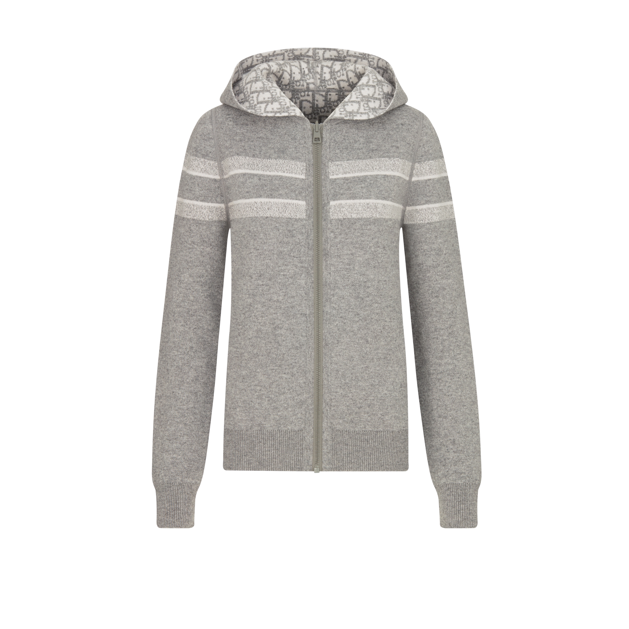 双面连帽拉链开衫 灰色山羊绒混纺针织面料 Oblique 印花 E01