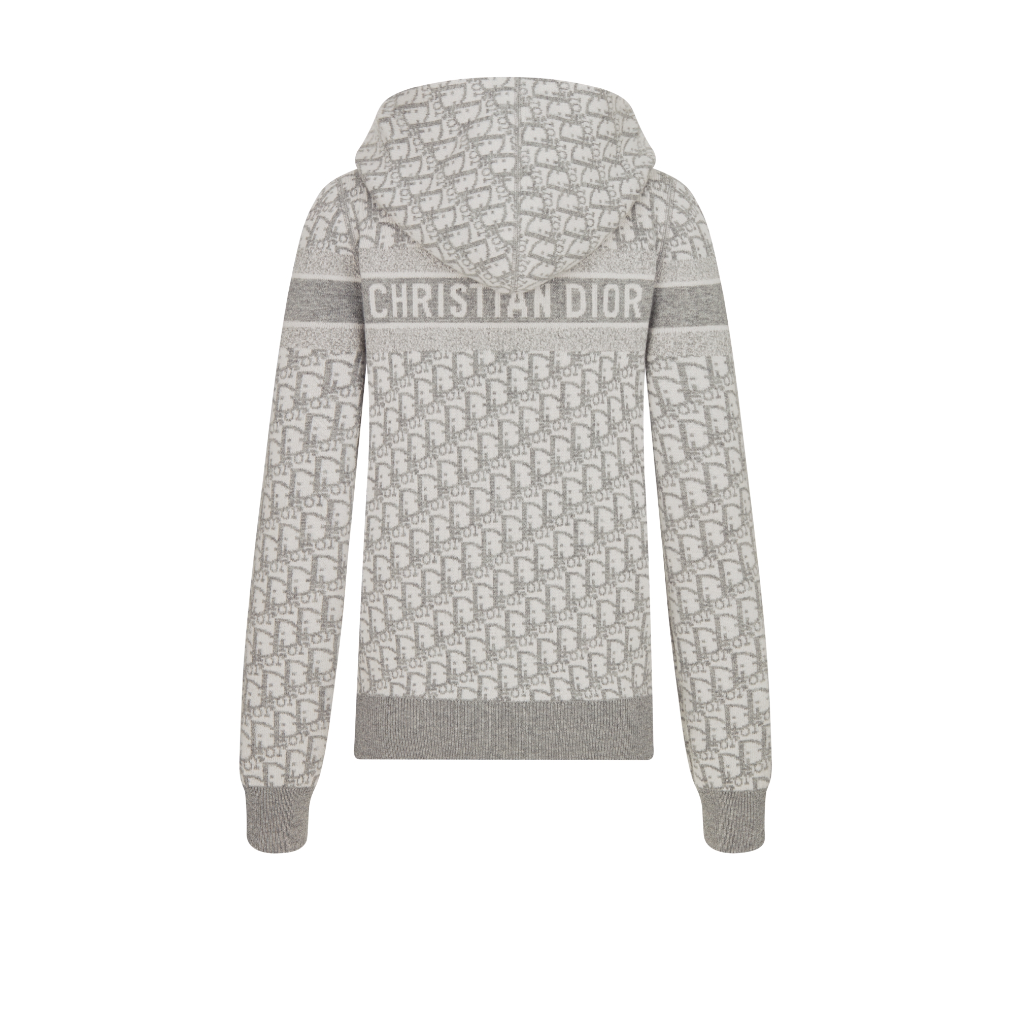 双面连帽拉链开衫 灰色山羊绒混纺针织面料 Oblique 印花 E11