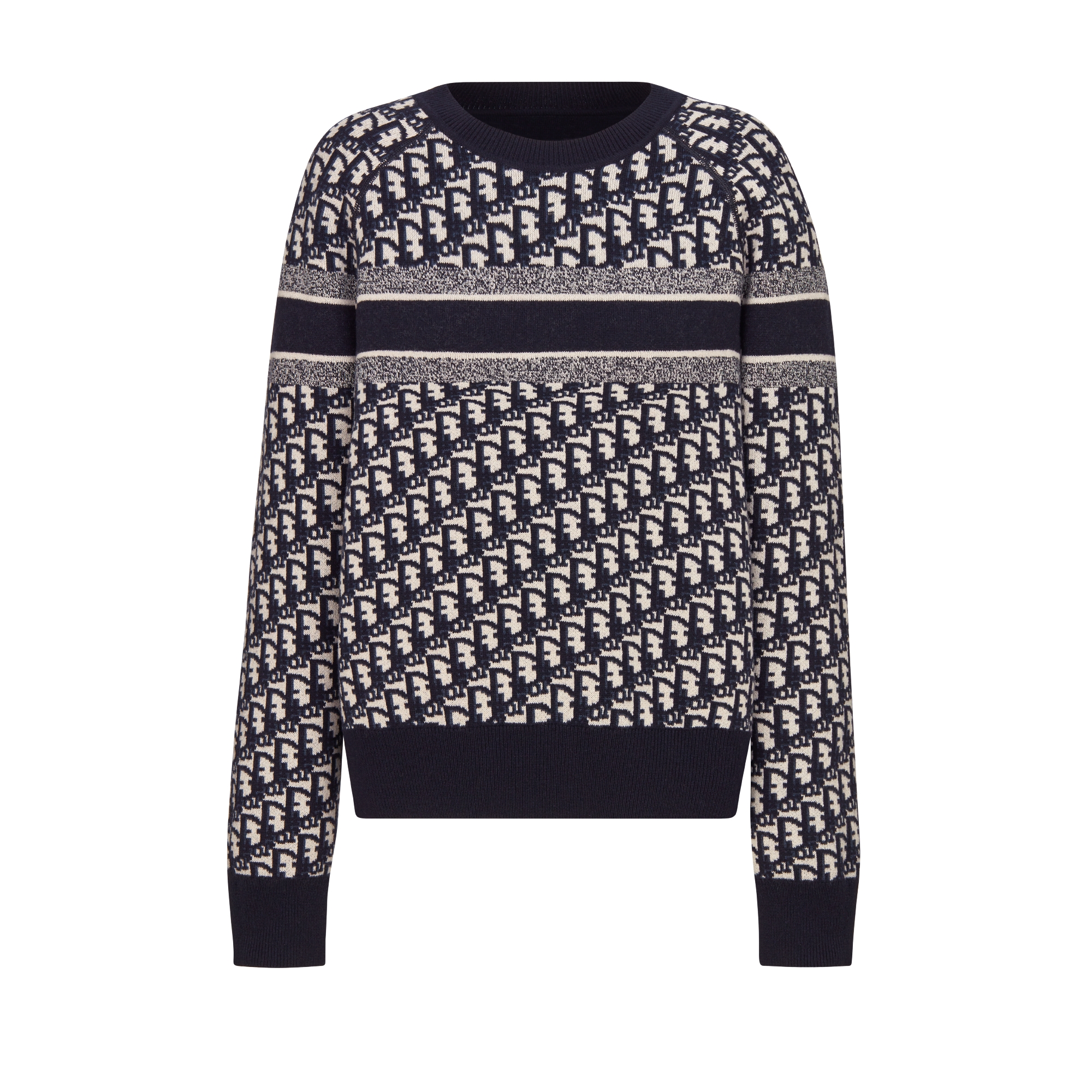 双面圆领毛衫 蓝色双面山羊绒混纺科技面料 Oblique 印花 E10