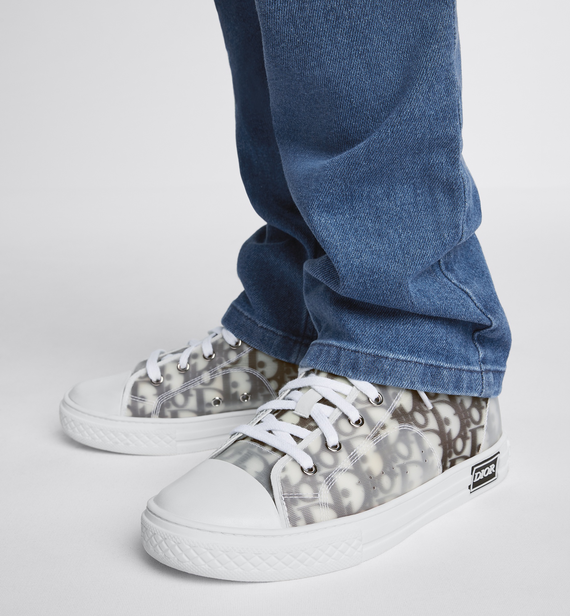 儿童 B23 League 高帮运动鞋 白色和黑色科技帆布面料 Oblique 印花 E11