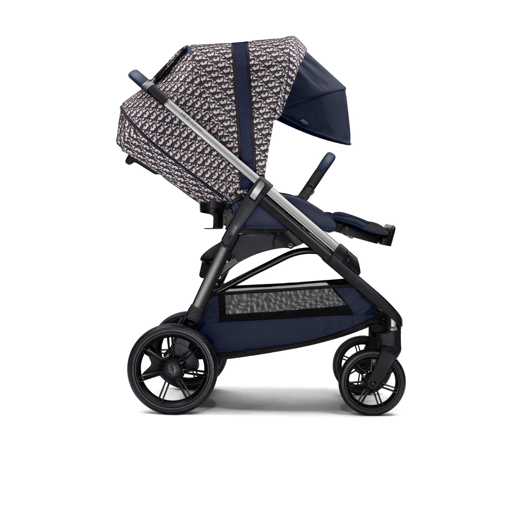 婴儿车 蓝色和米色防水效果面料 Oblique 印花 E04