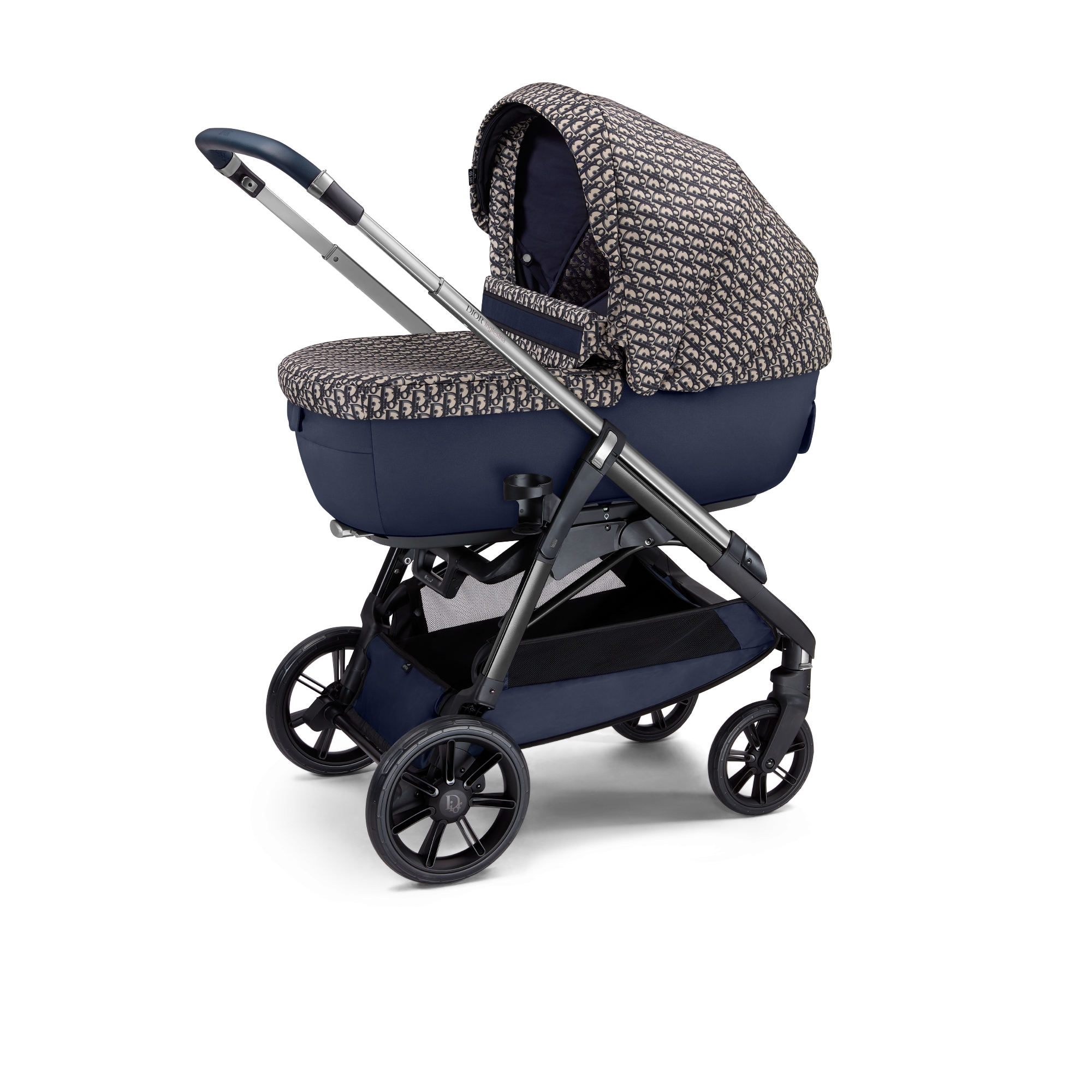 摇篮和婴儿车组合 蓝色和米色防水效果面料 Oblique 印花 E02