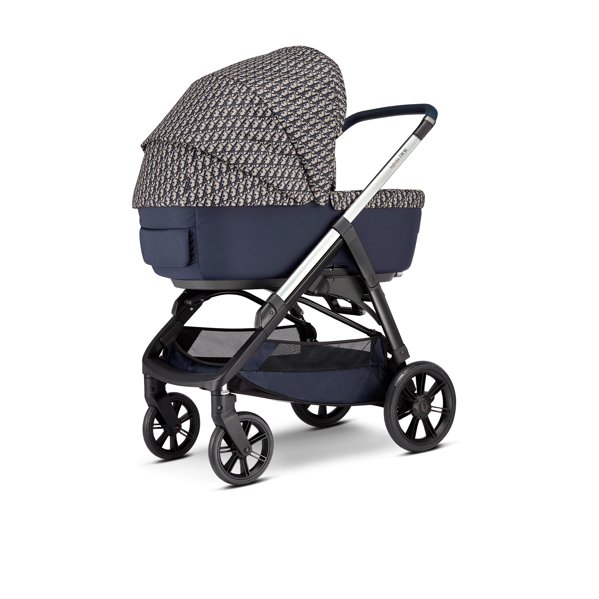 摇篮和婴儿车组合 蓝色和米色防水效果面料 Oblique 印花 E03