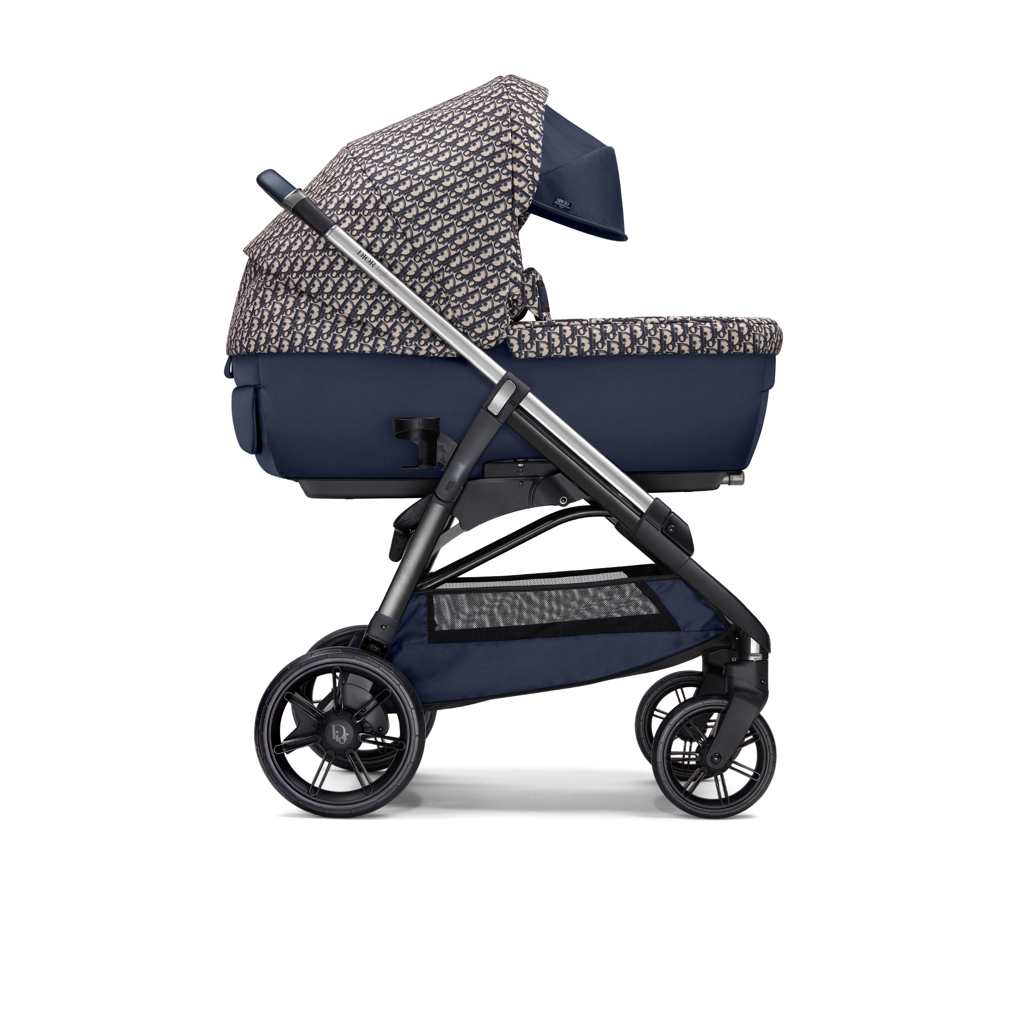 摇篮和婴儿车组合 蓝色和米色防水效果面料 Oblique 印花 E04