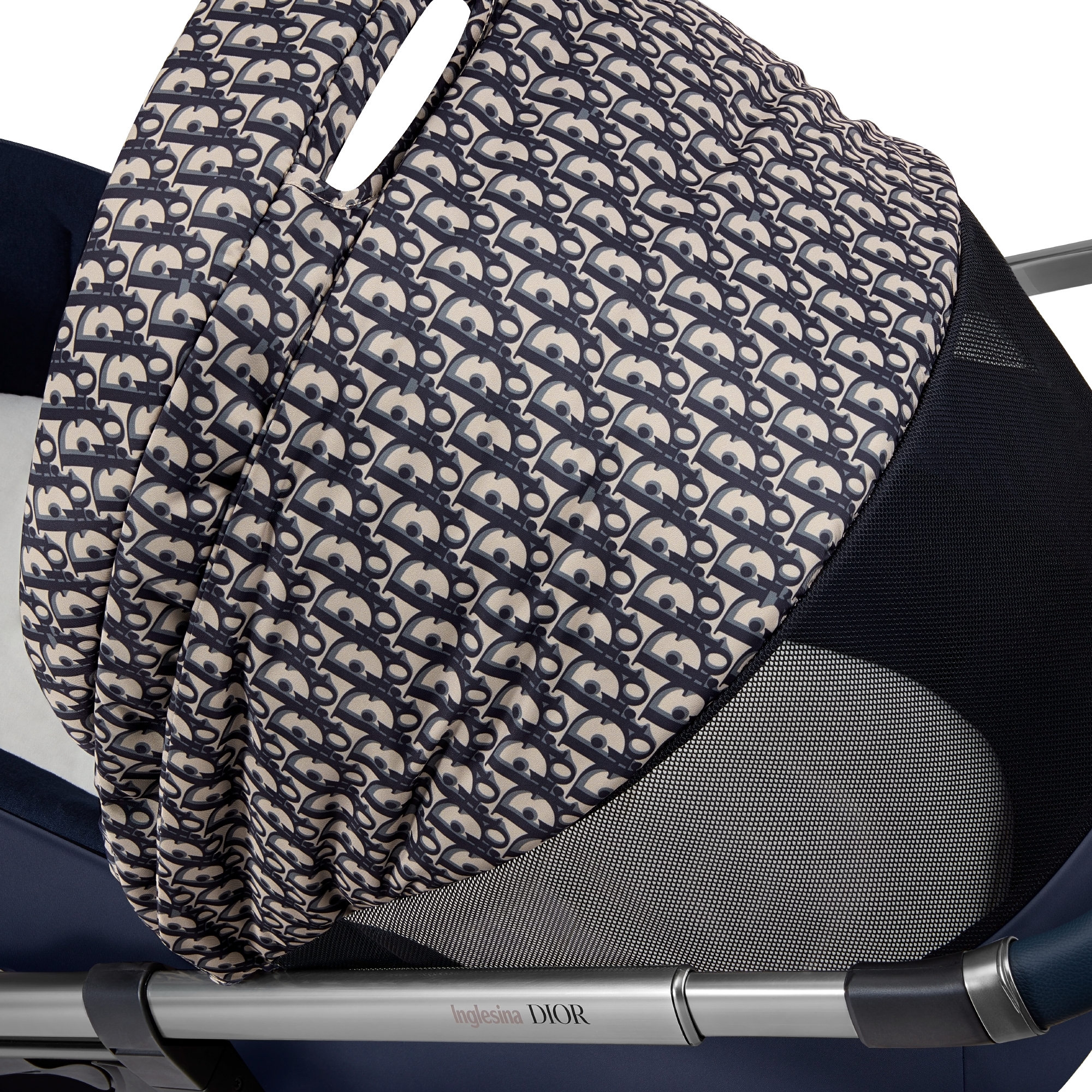 摇篮和婴儿车组合 蓝色和米色防水效果面料 Oblique 印花 E05