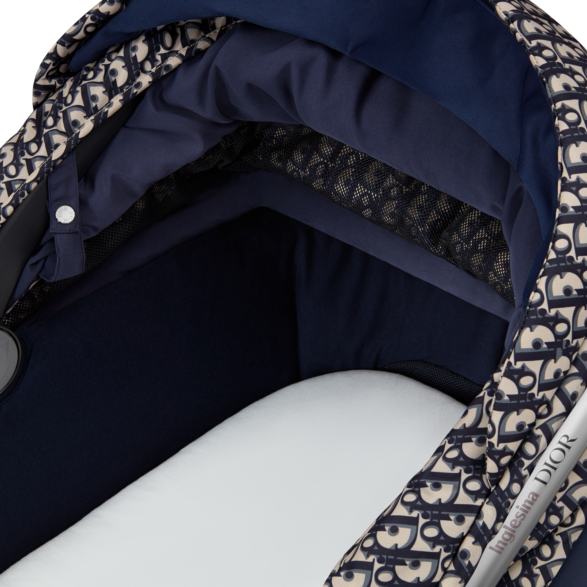 摇篮和婴儿车组合 蓝色和米色防水效果面料 Oblique 印花 E06