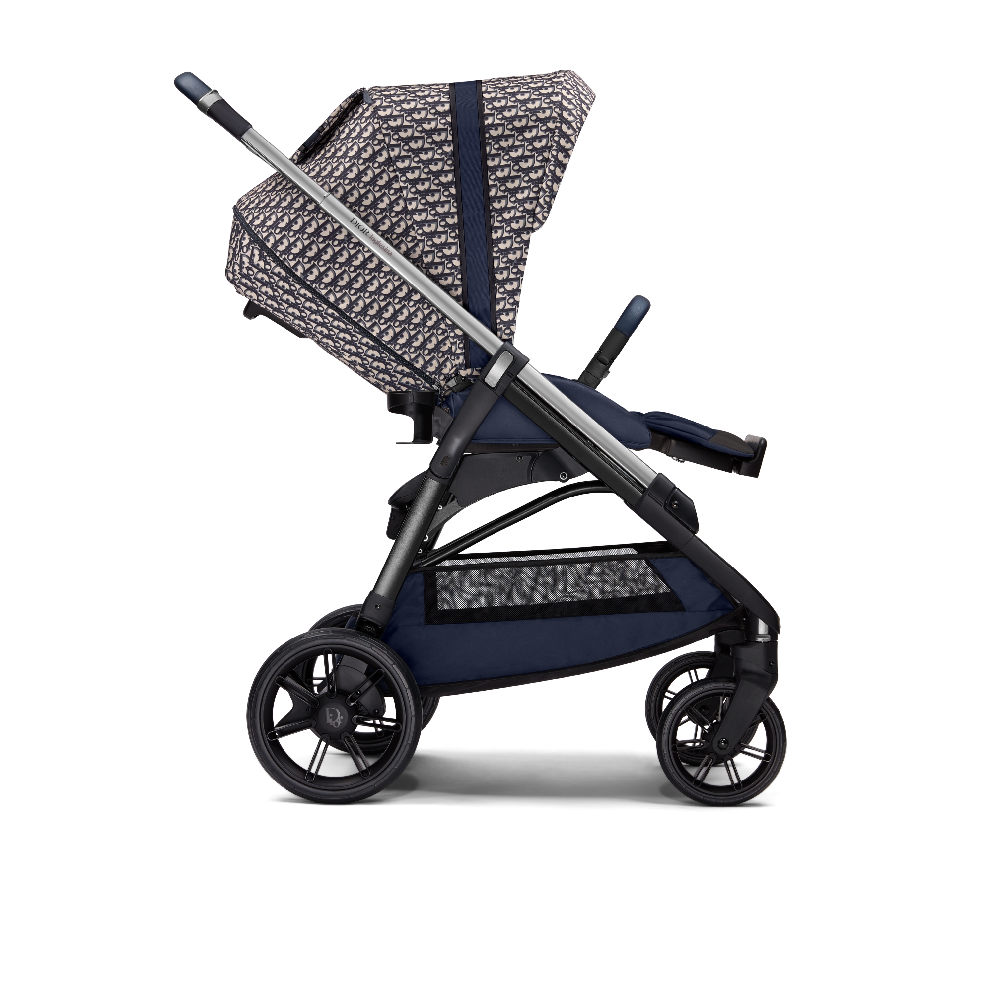 摇篮和婴儿车组合 蓝色和米色防水效果面料 Oblique 印花 E09