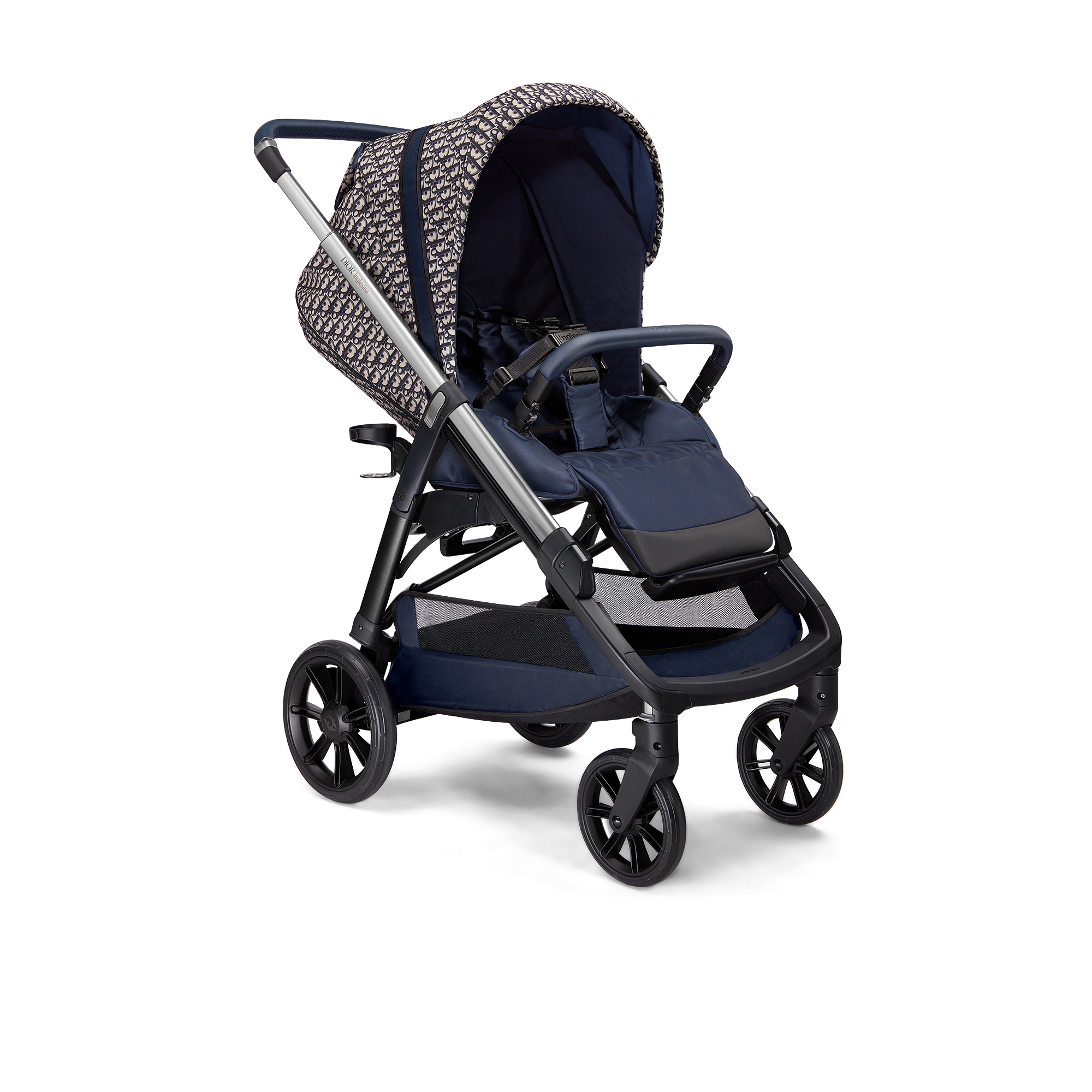 摇篮和婴儿车组合 蓝色和米色防水效果面料 Oblique 印花 E10