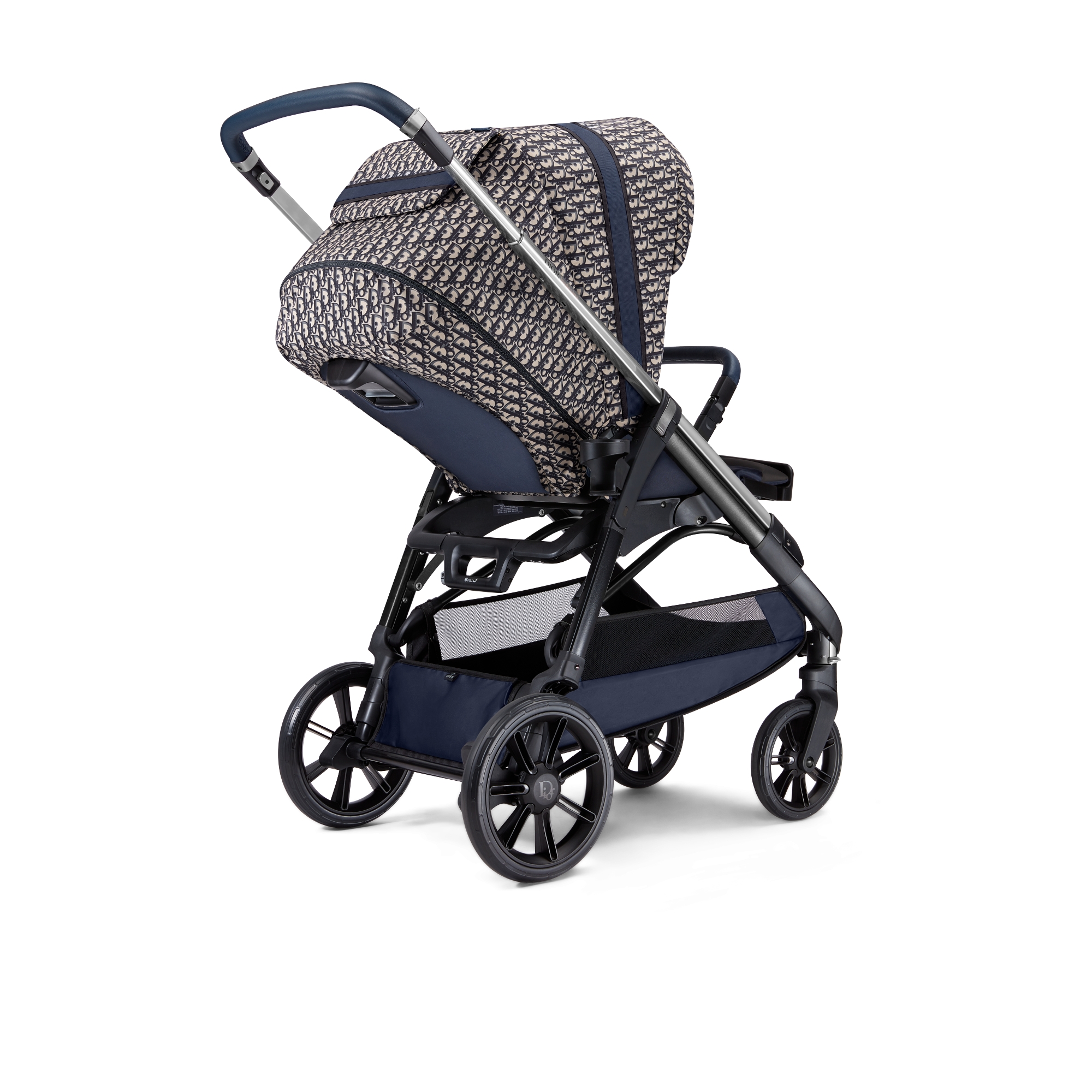 摇篮和婴儿车组合 蓝色和米色防水效果面料 Oblique 印花 E11