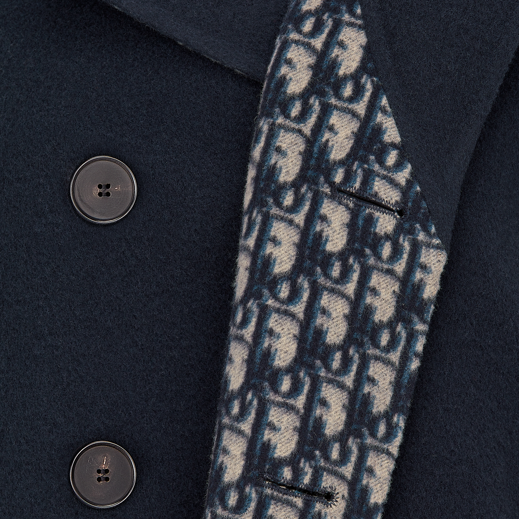 短款大衣 海军蓝色双面绵羊毛混纺面料 Oblique 印花内部 E09