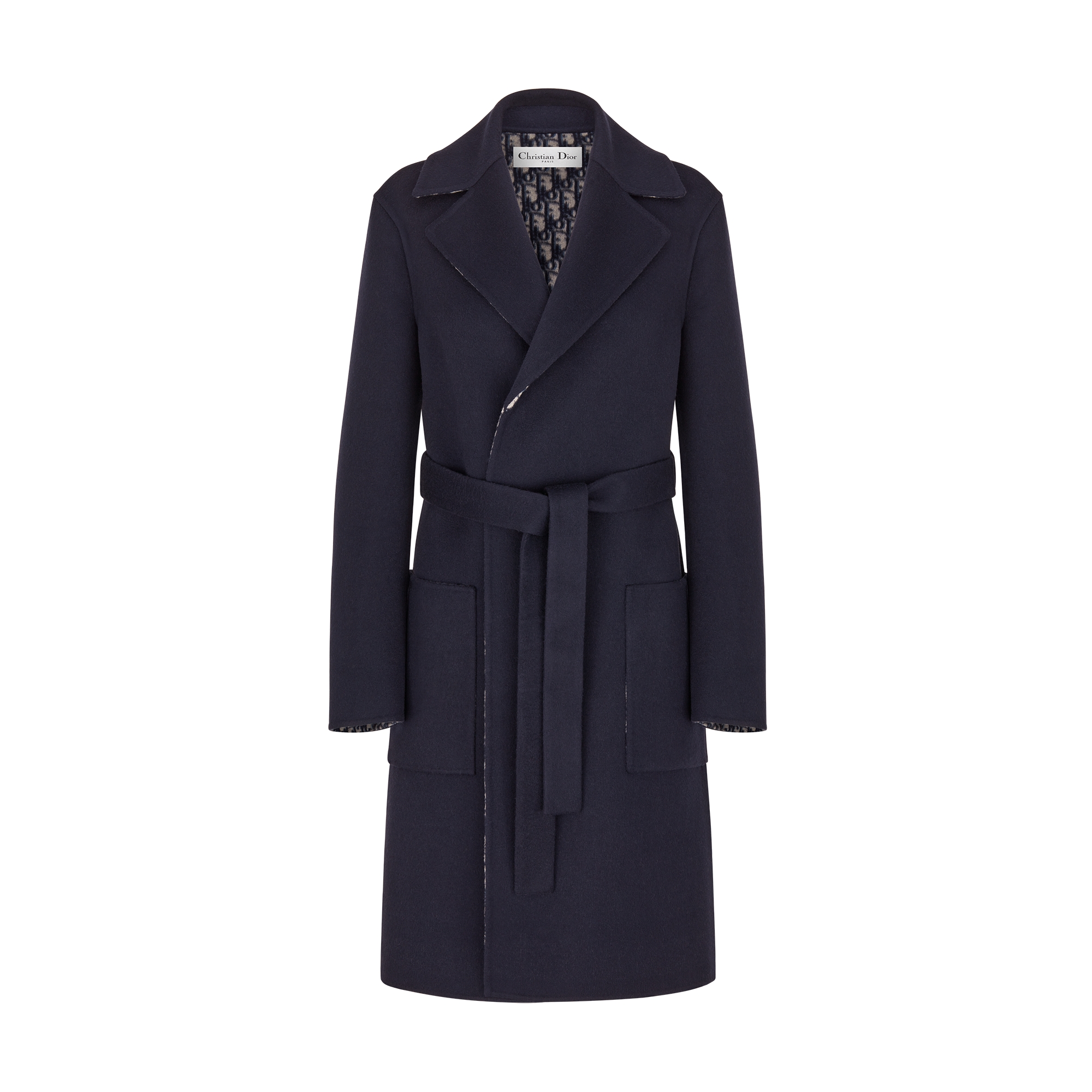  蓝色双面绵羊毛混纺面料搭配腰带