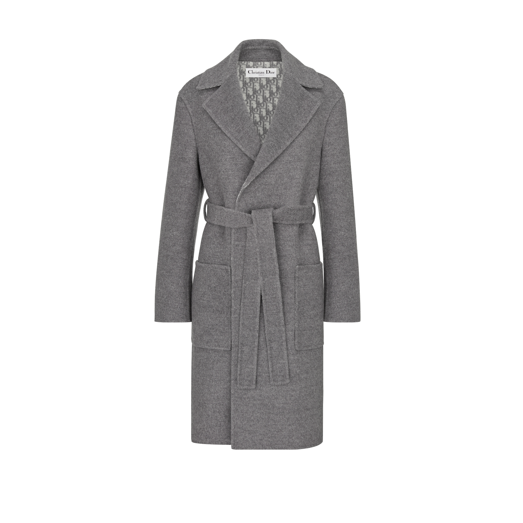 大衣 灰色双面绵羊毛和桑蚕丝混纺面料搭配腰带 E01