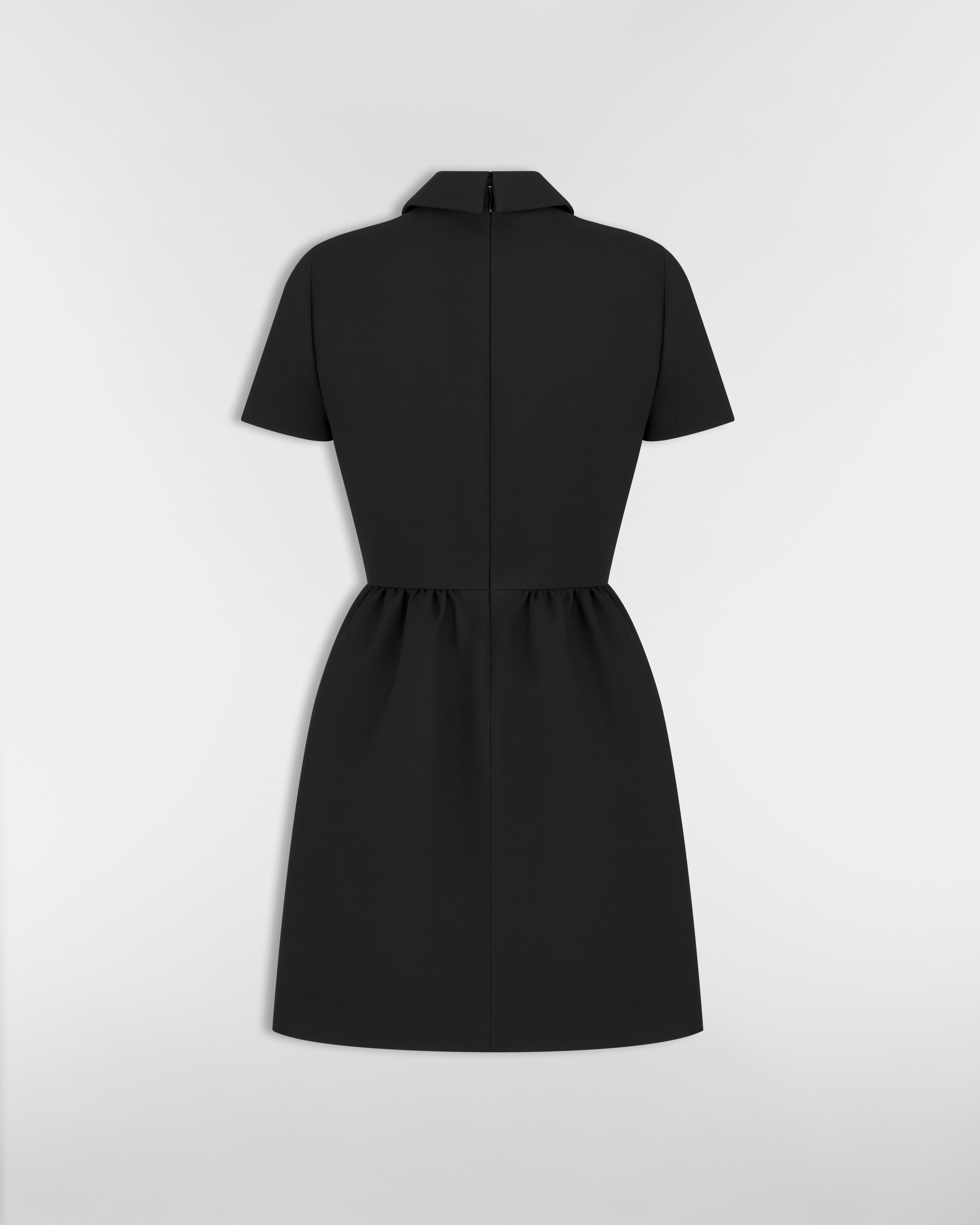 修身剪裁连衣裙 黑色绵羊毛混纺面料搭配 CD 纽扣 E08