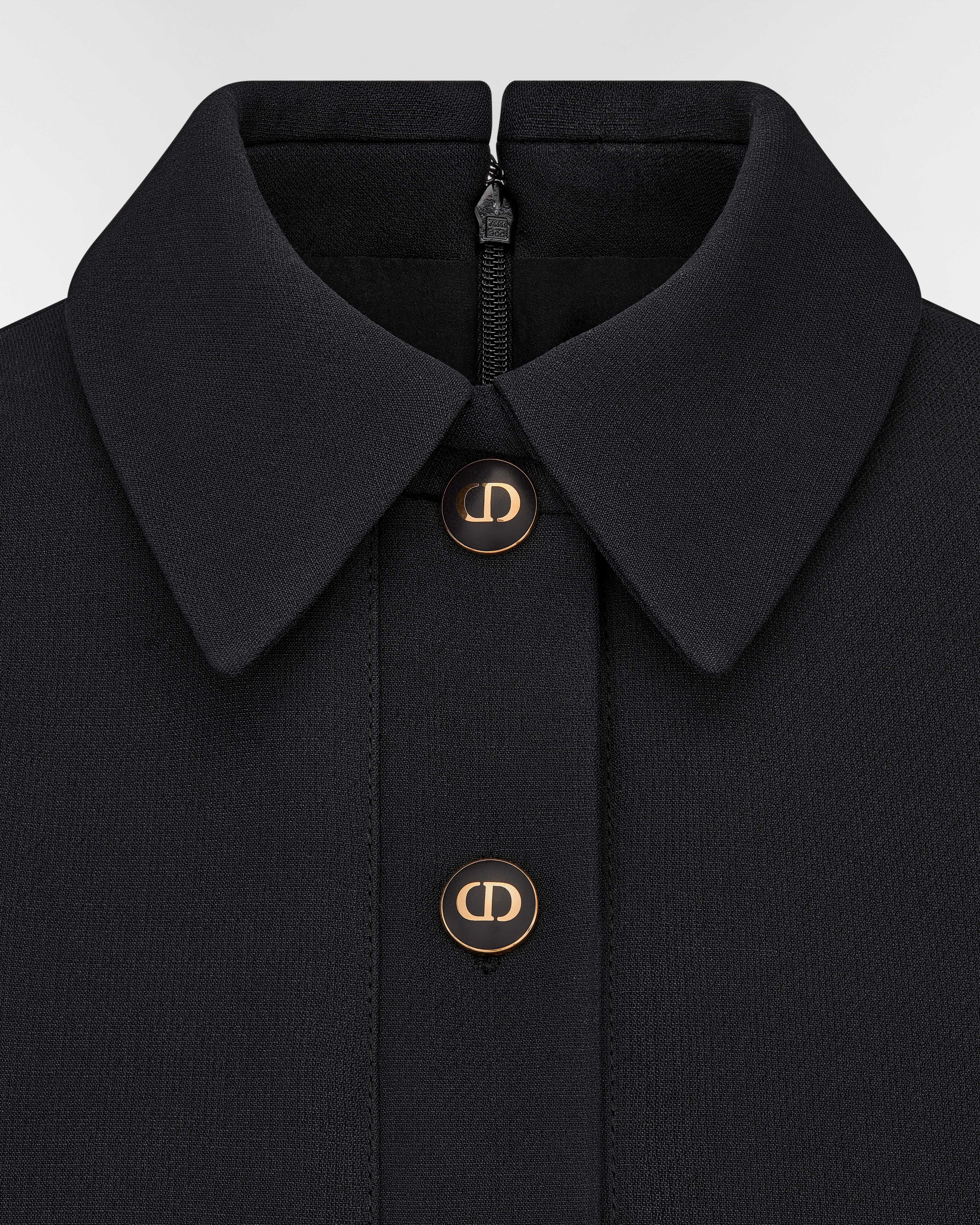 修身剪裁连衣裙 黑色绵羊毛混纺面料搭配 CD 纽扣 E09