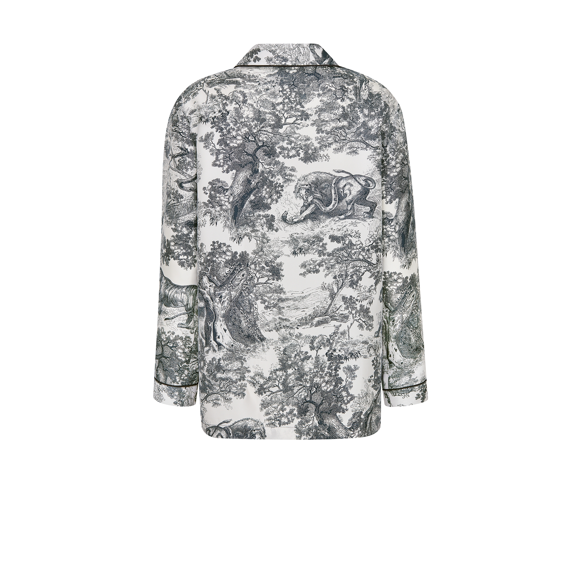 Dior Chez Moi 衬衫 白色和海军蓝色桑蚕丝斜纹面料茹伊印花 E08