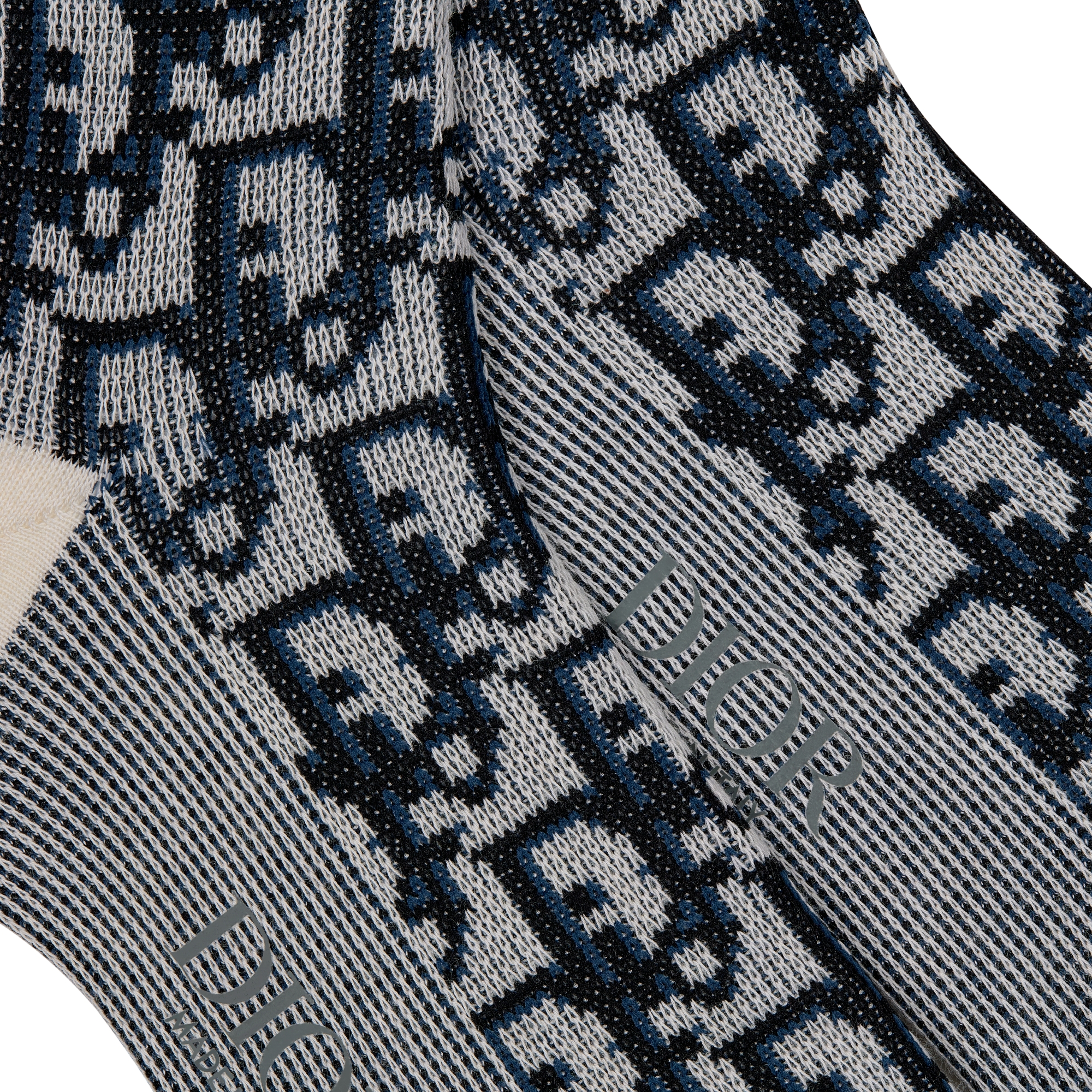 袜子 海军蓝色和黑色提花弹性棉质混纺 Oblique 印花 E09