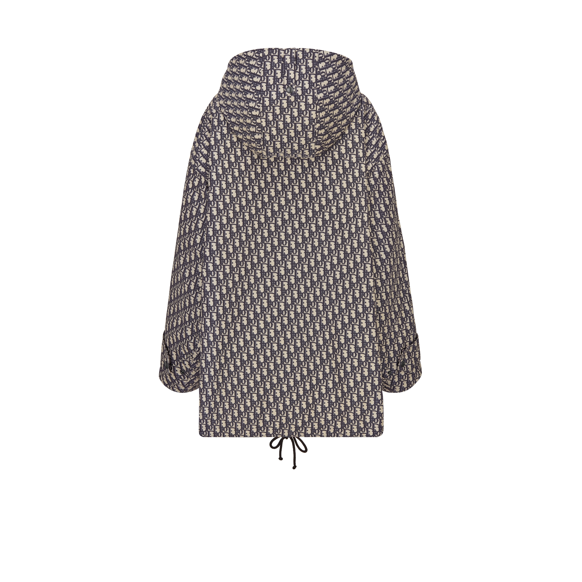 连帽厚夹克 蓝色和米白色塔夫绸提花科技面料 Oblique 印花 E08