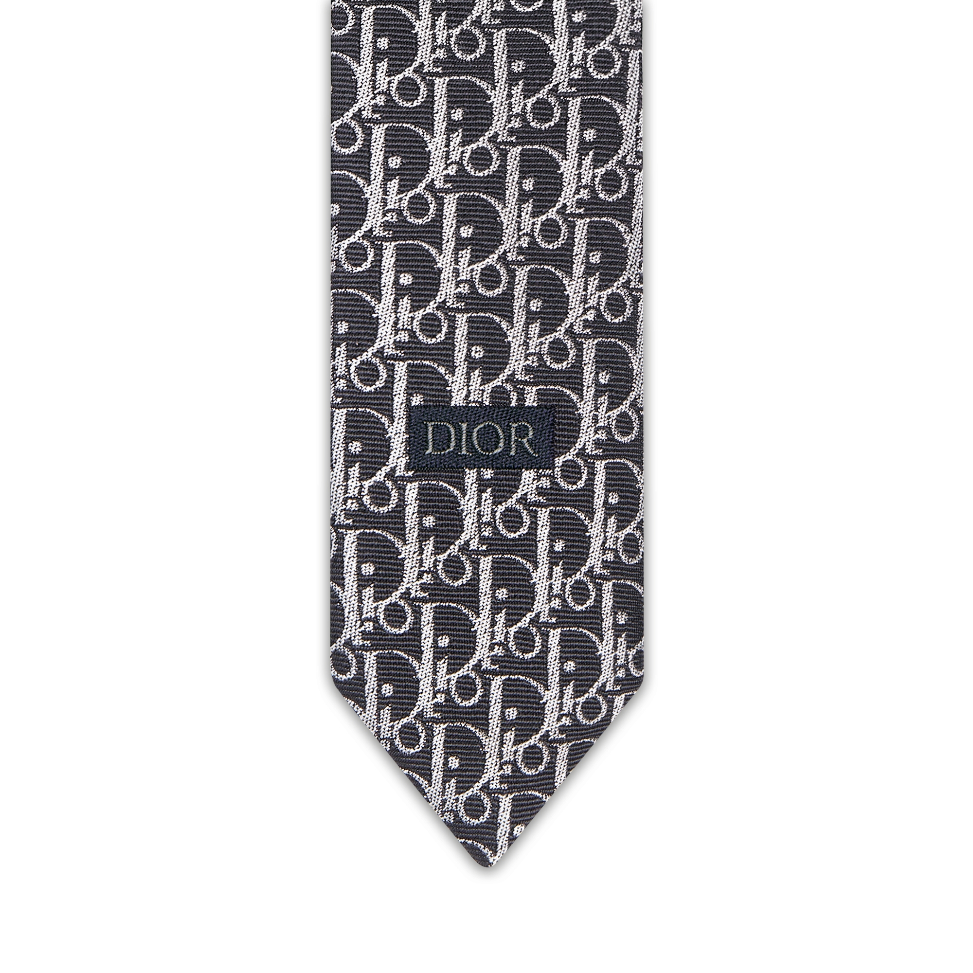 Dior 印花领带 深灰色和浅灰色桑蚕丝条纹图案 Oblique 印花 E09