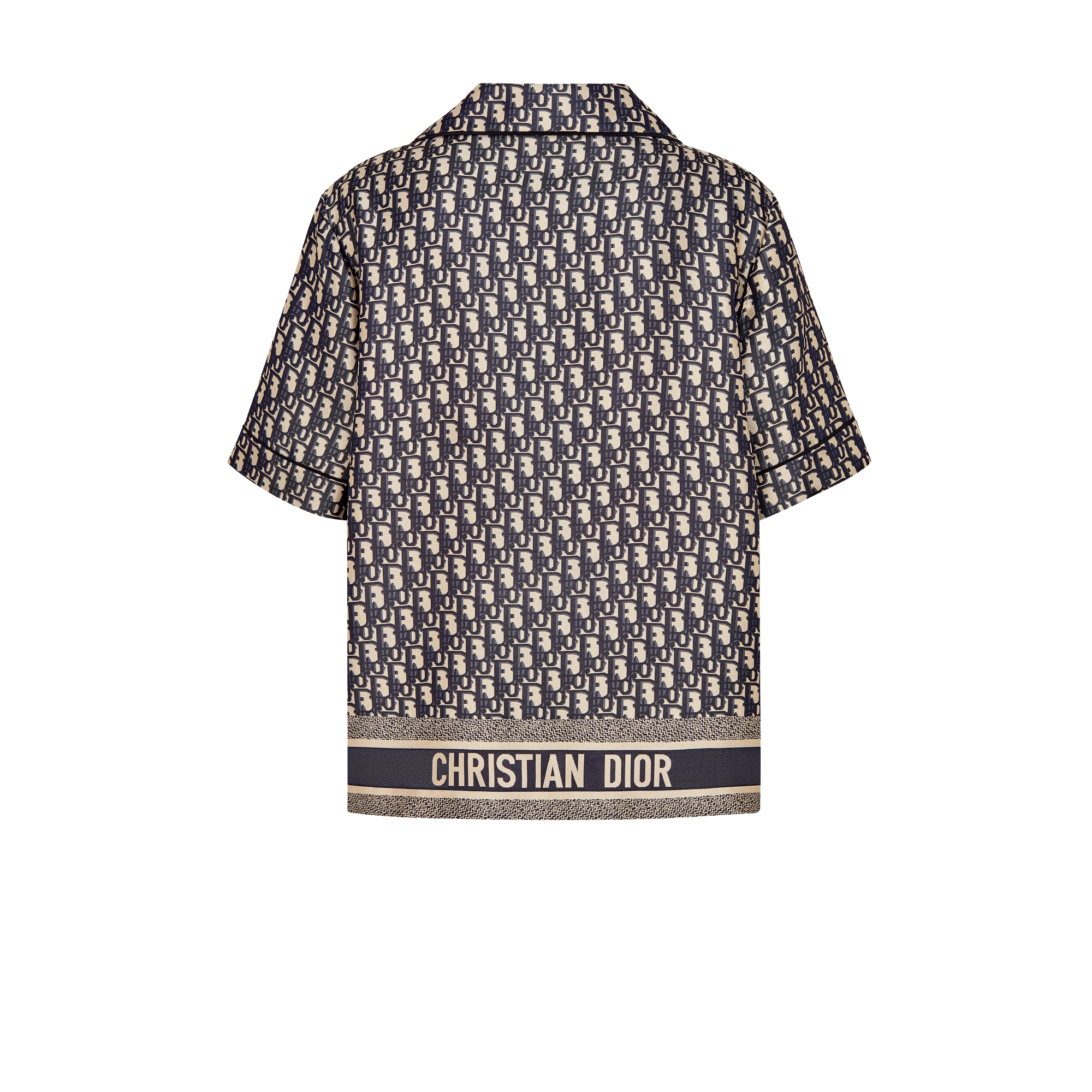Dior Chez Moi 短袖衬衫 蓝色桑蚕丝斜纹面料 Oblique 印花 E08