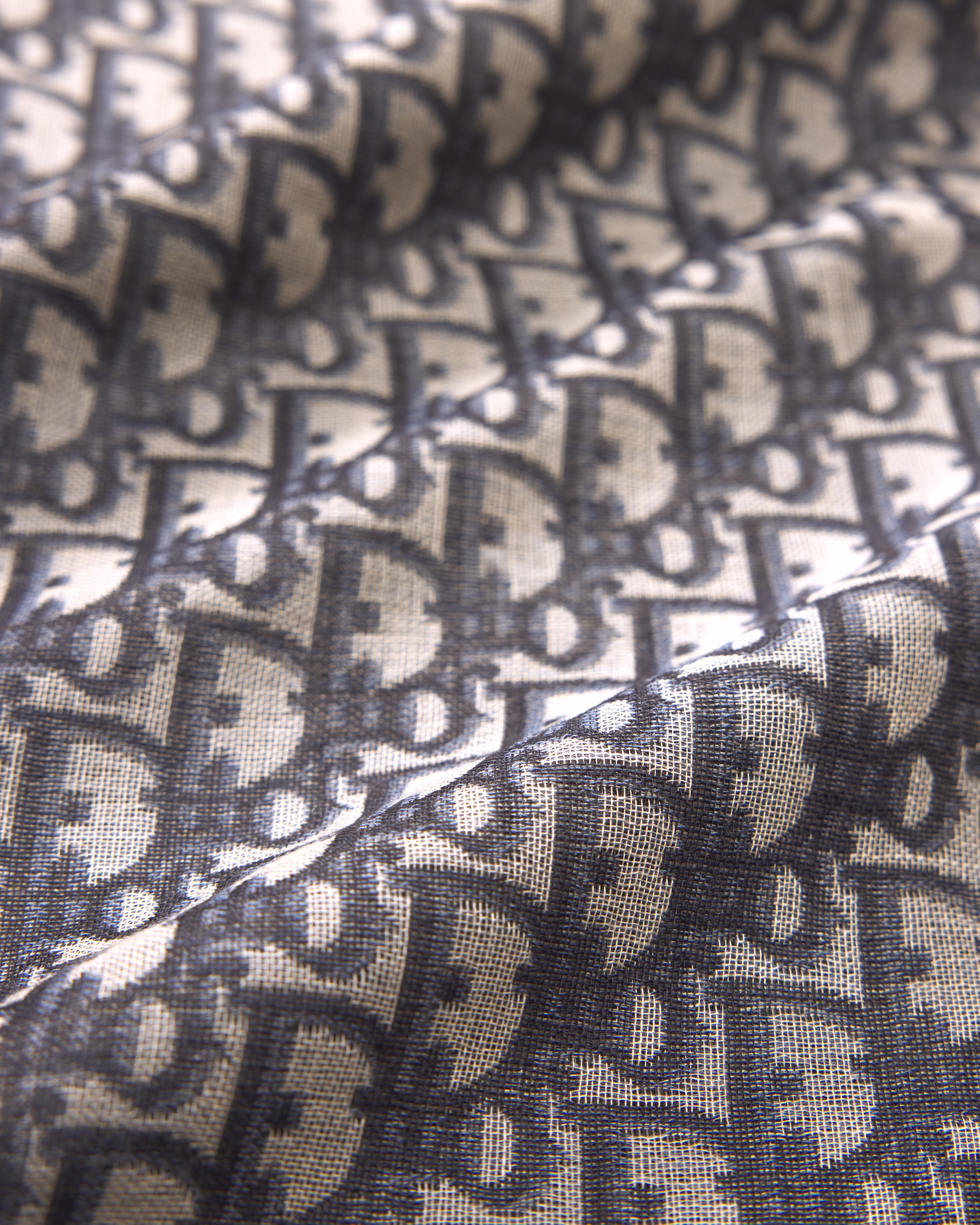 Dior 印花披肩 海军蓝色绵羊毛和桑蚕丝混纺面料 Oblique 印花 E09