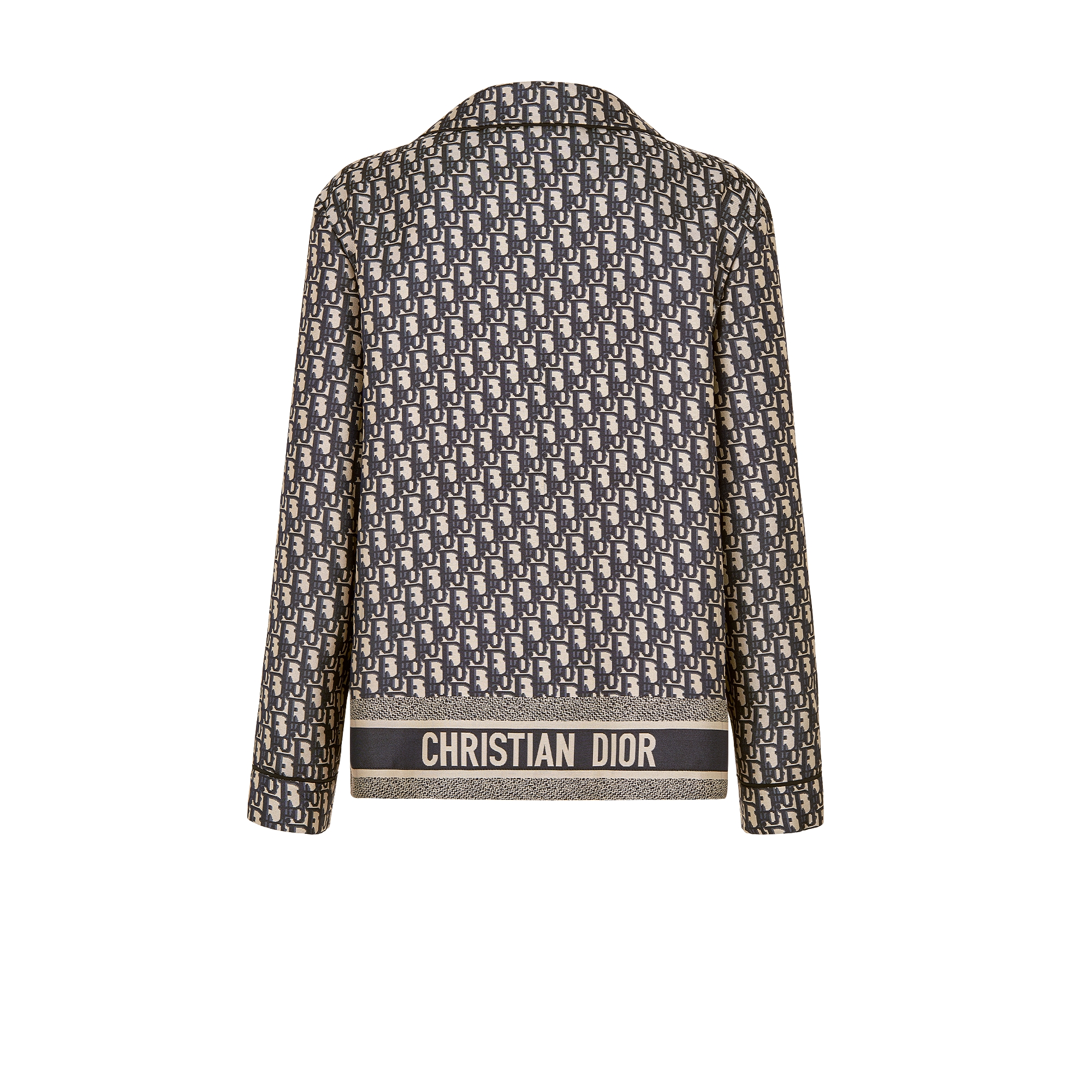 Dior Chez Moi 衬衫 蓝色桑蚕丝斜纹面料 Oblique 印花 E08