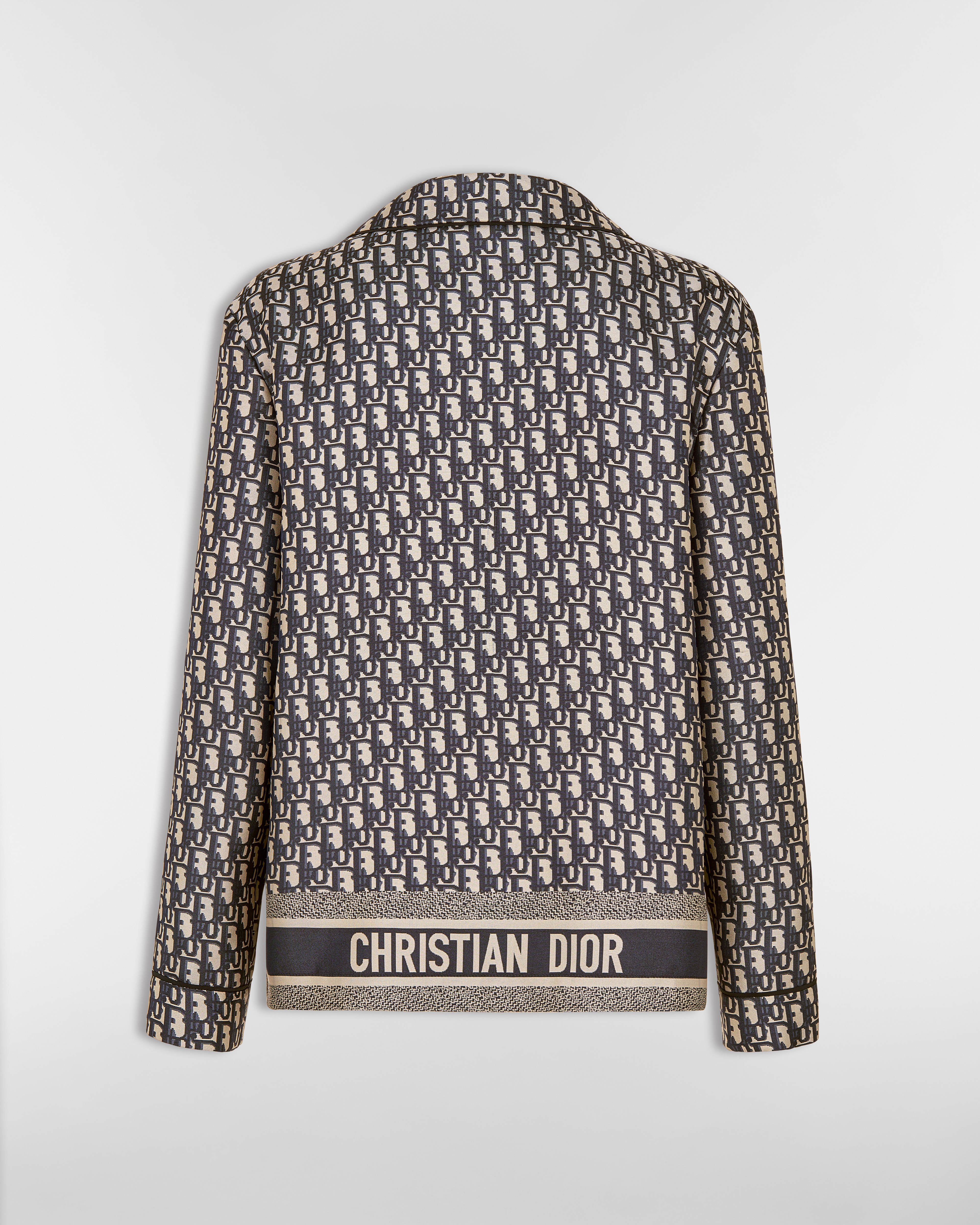 Dior Chez Moi 衬衫 蓝色桑蚕丝斜纹面料 Oblique 印花 E08