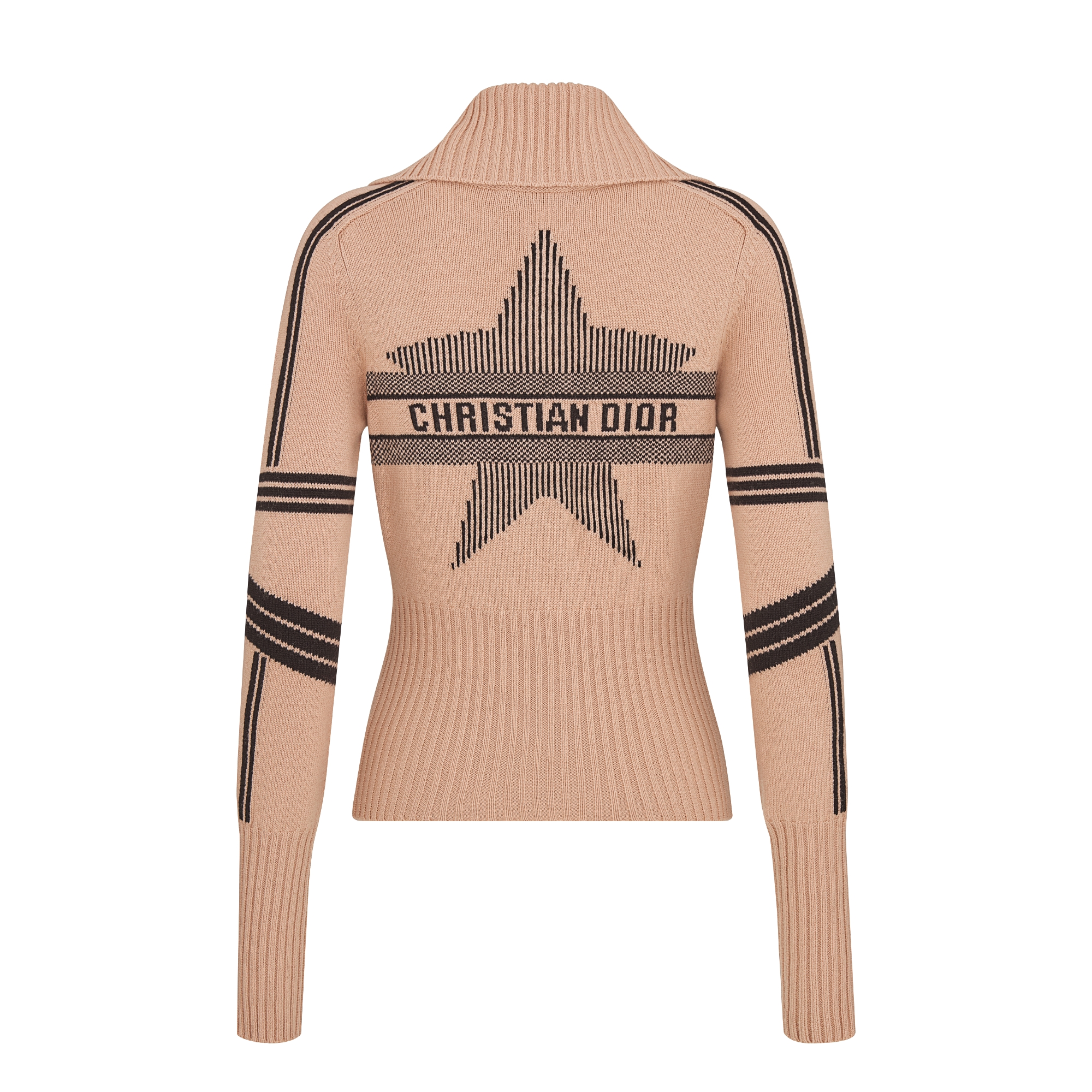 DiorAlps 半高领开衫 粉色绵羊毛和山羊绒混纺针织面料黑色 Dior Star 图案 E08