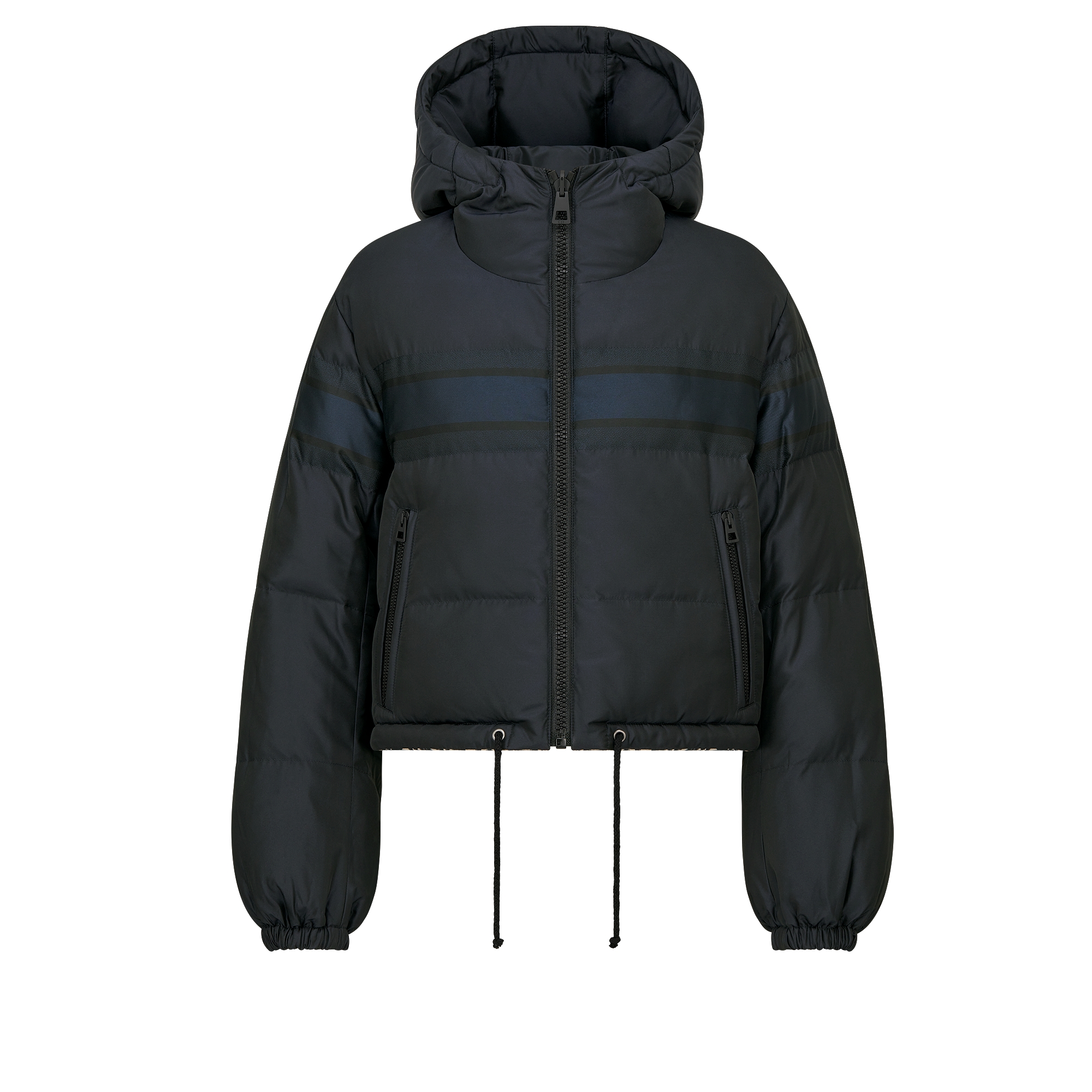 双面短款夹克 蓝色和米白色绗缝塔夫绸科技面料 Oblique 印花 E10