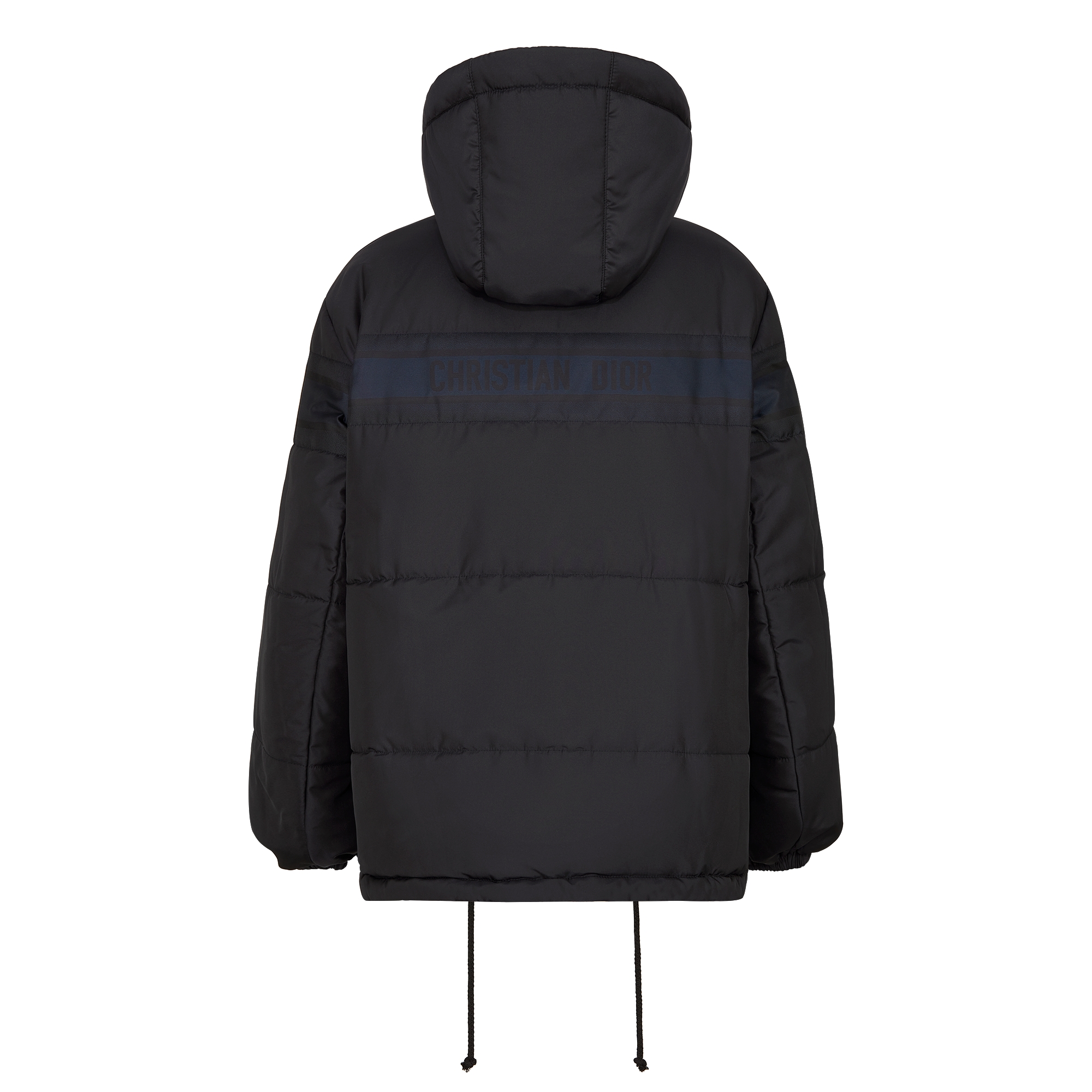 双面长款夹克 蓝色和米白色绗缝塔夫绸科技面料 Oblique 印花 E11