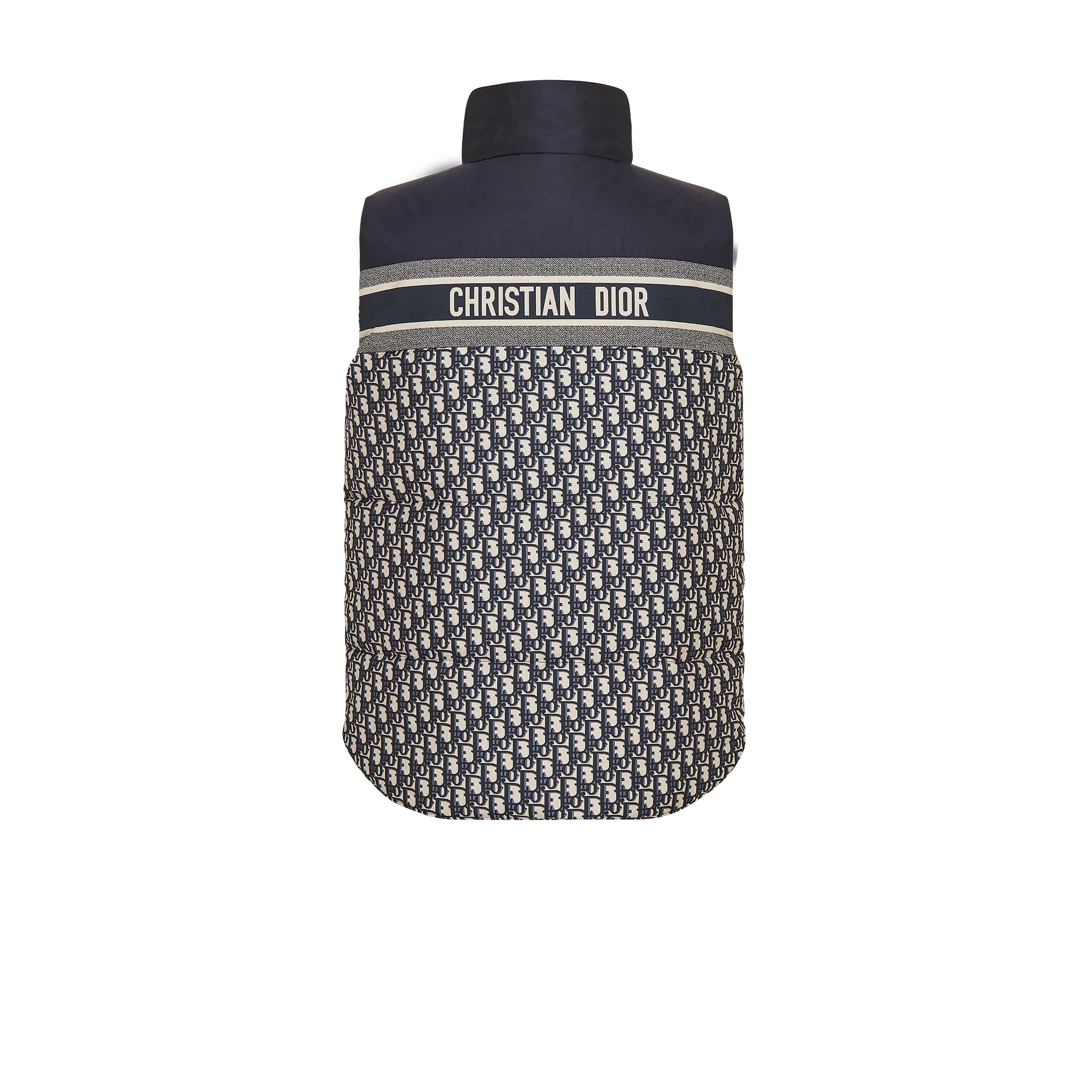 双面背心 蓝色和米白色绗缝塔夫绸科技面料 Oblique 印花 E08