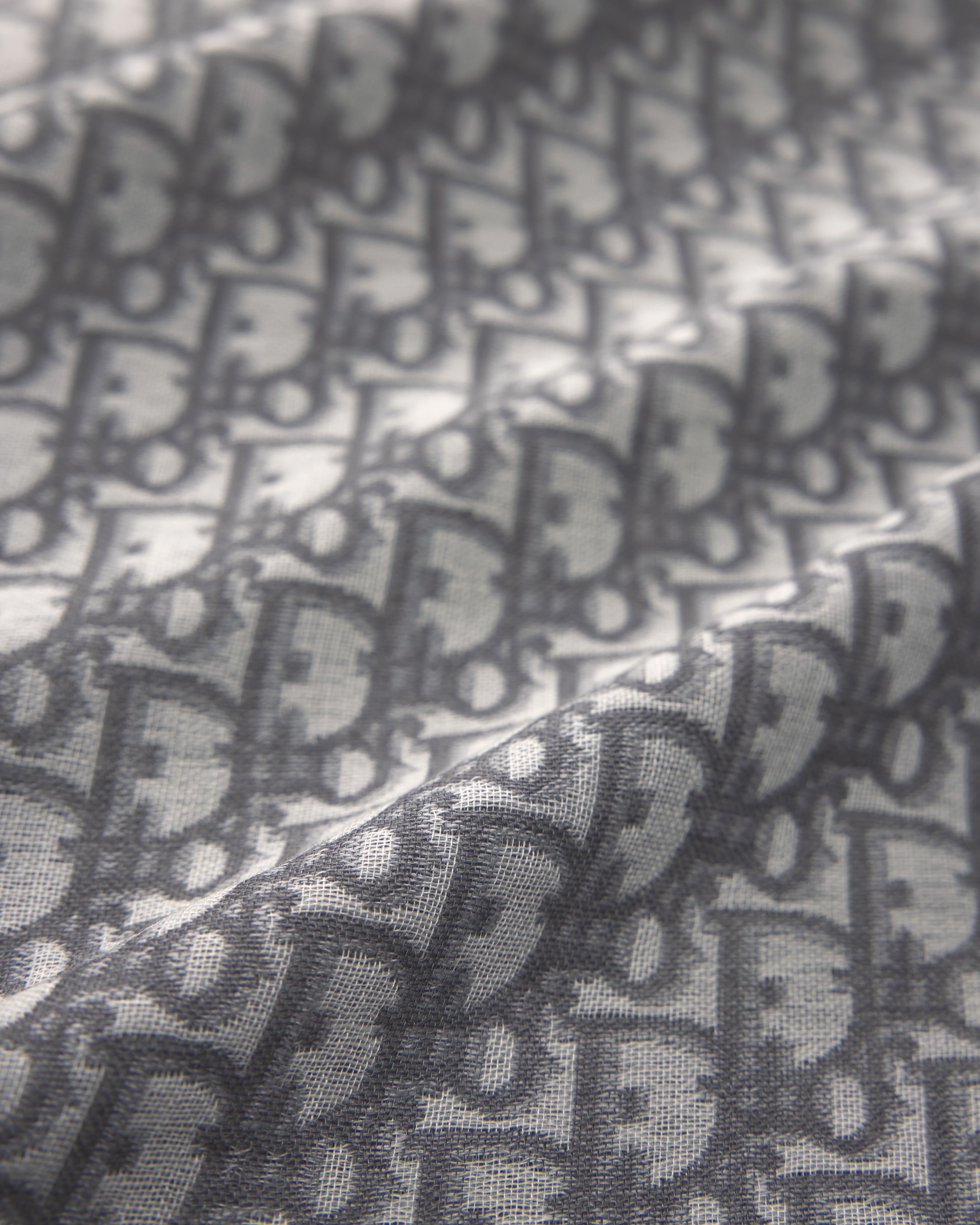 Dior 印花披肩 灰色绵羊毛和桑蚕丝混纺面料 Oblique 印花 E09