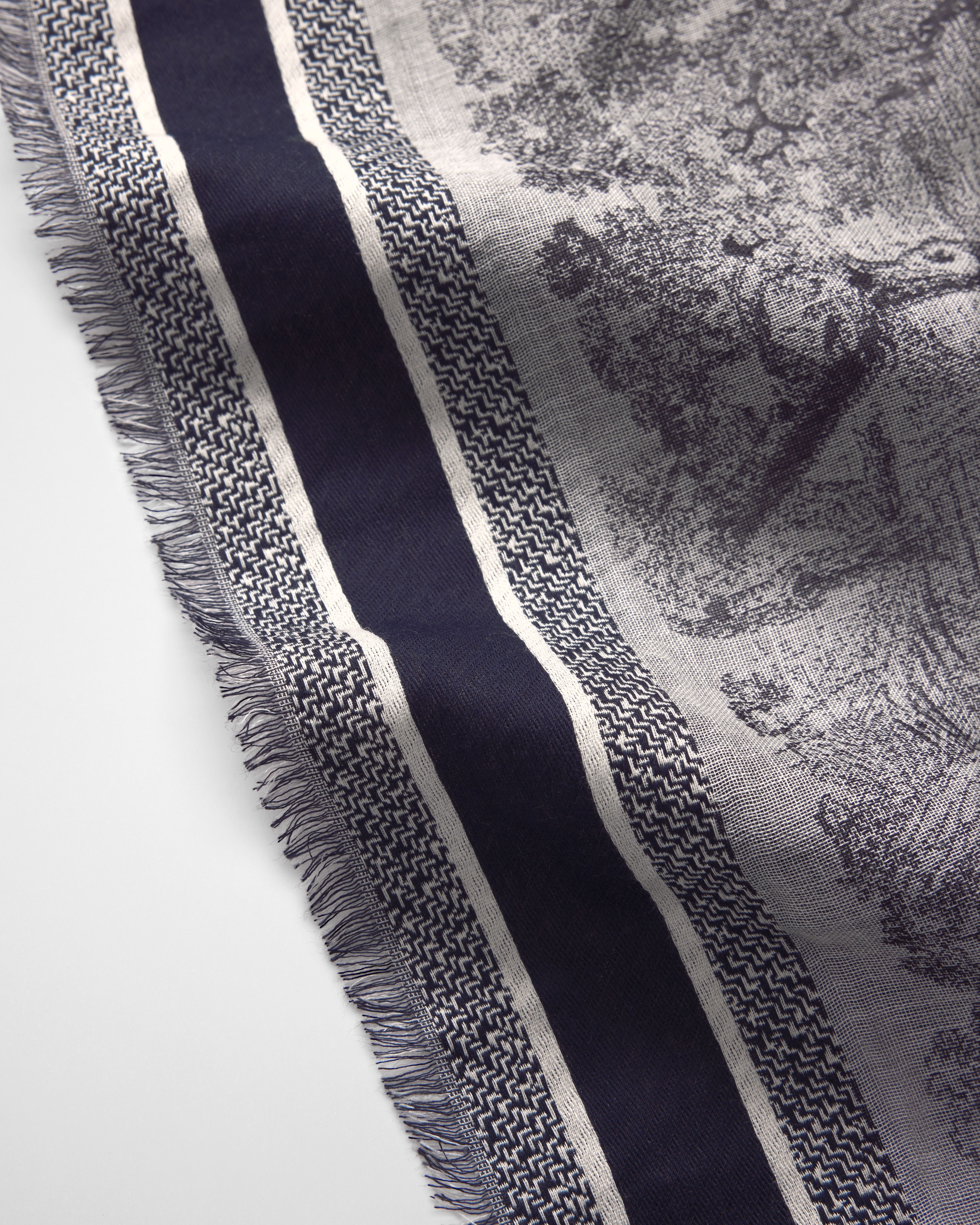 Dior 印花披肩 象牙色和蓝色绵羊毛和桑蚕丝混纺面料茹伊印花 E10