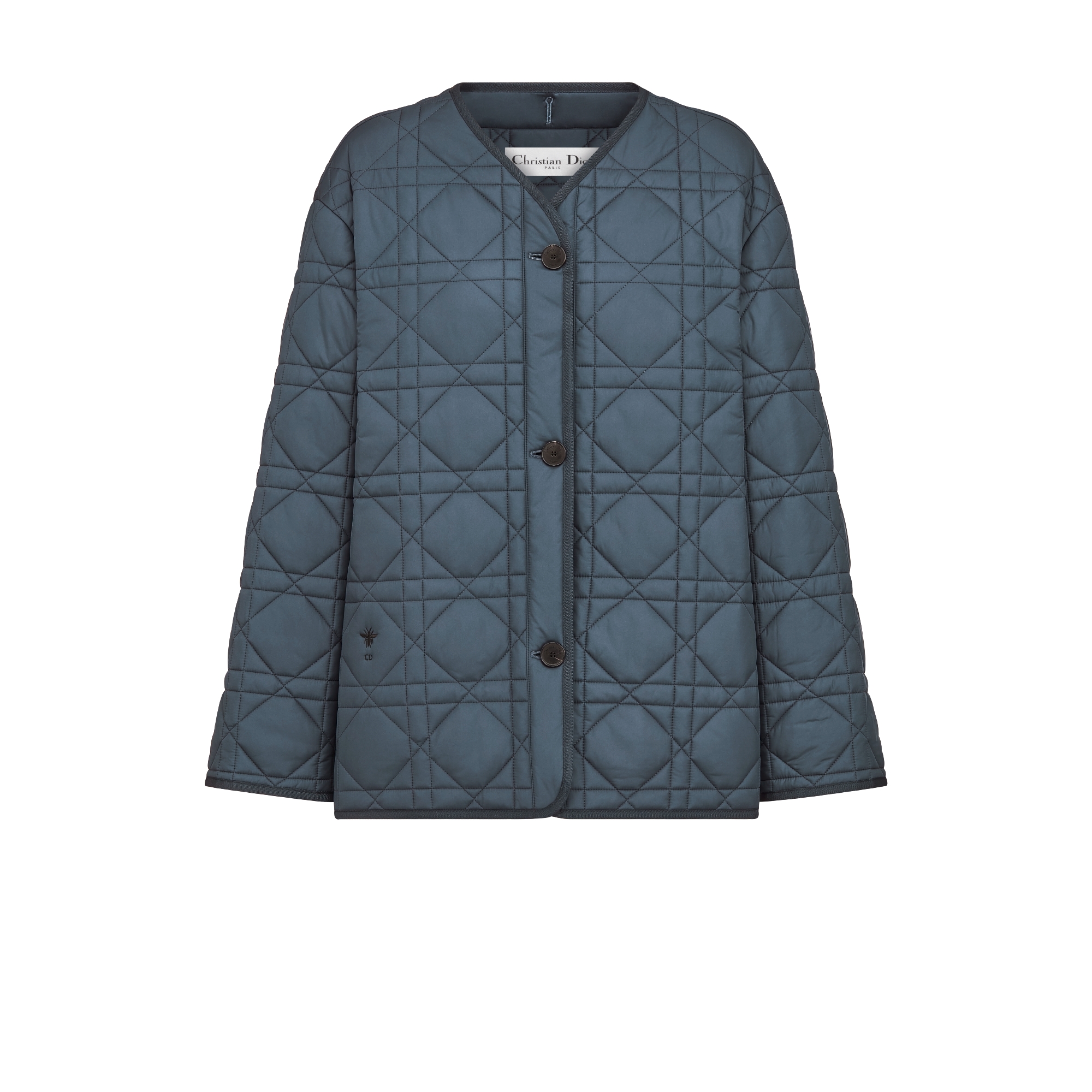 大衣 蓝色绗缝效果塔夫绸科技面料超大藤格纹 E01