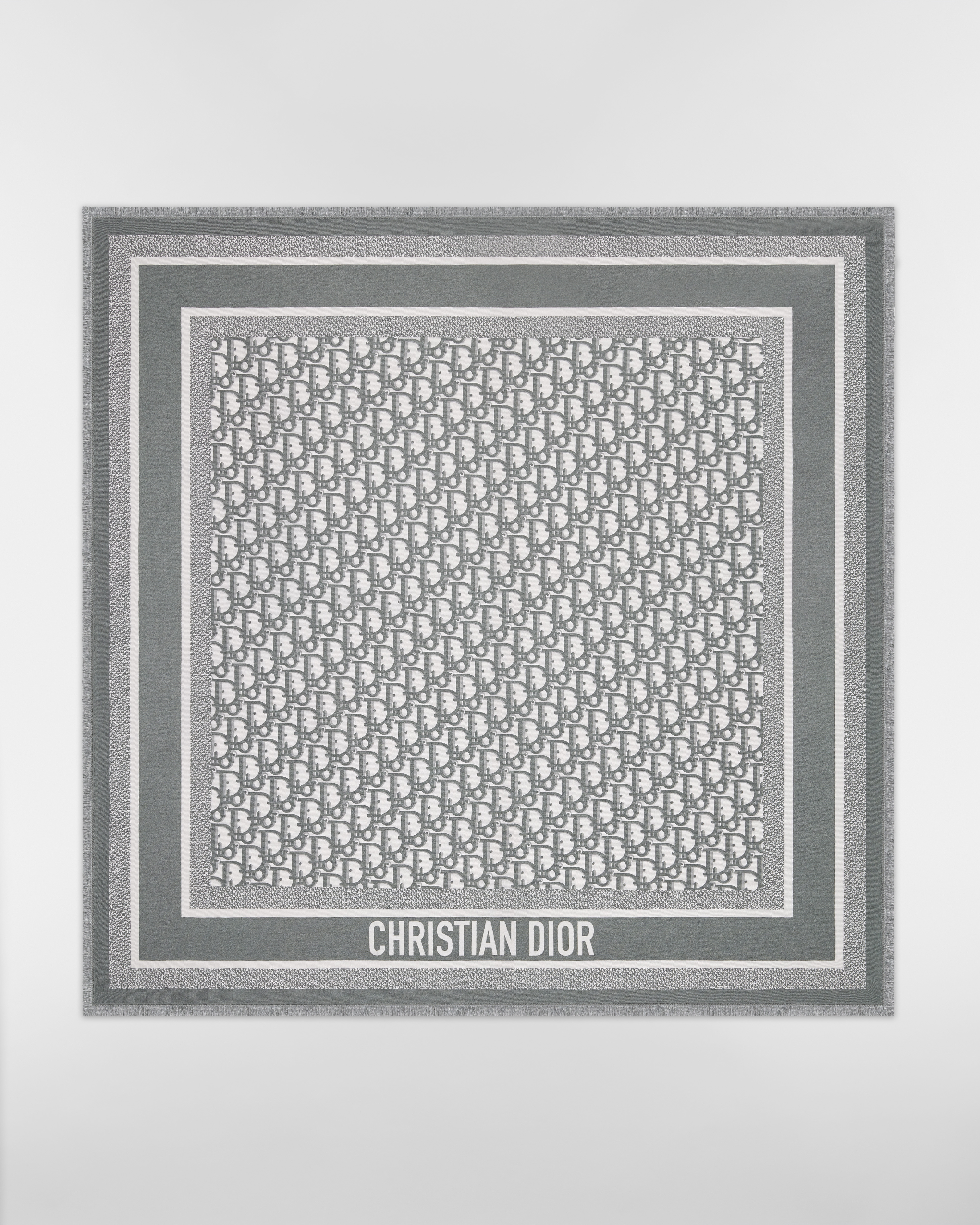 Diortwin 方巾 70 厘米灰色桑蚕丝斜纹面料 Oblique 印花 E01