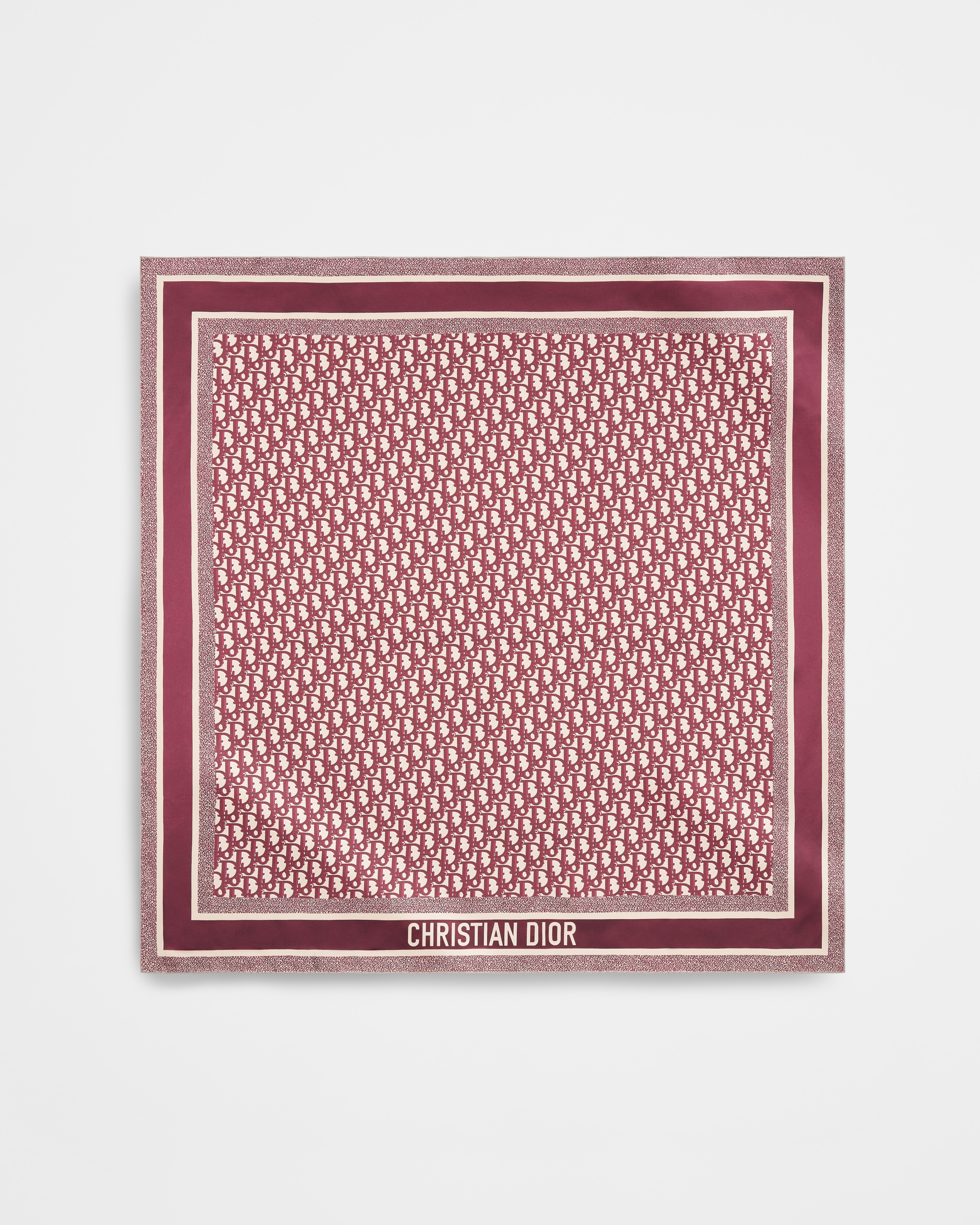 Diortwin 方巾 90 厘米酒红色和海军蓝色桑蚕丝斜纹面料 Oblique 印花 E01