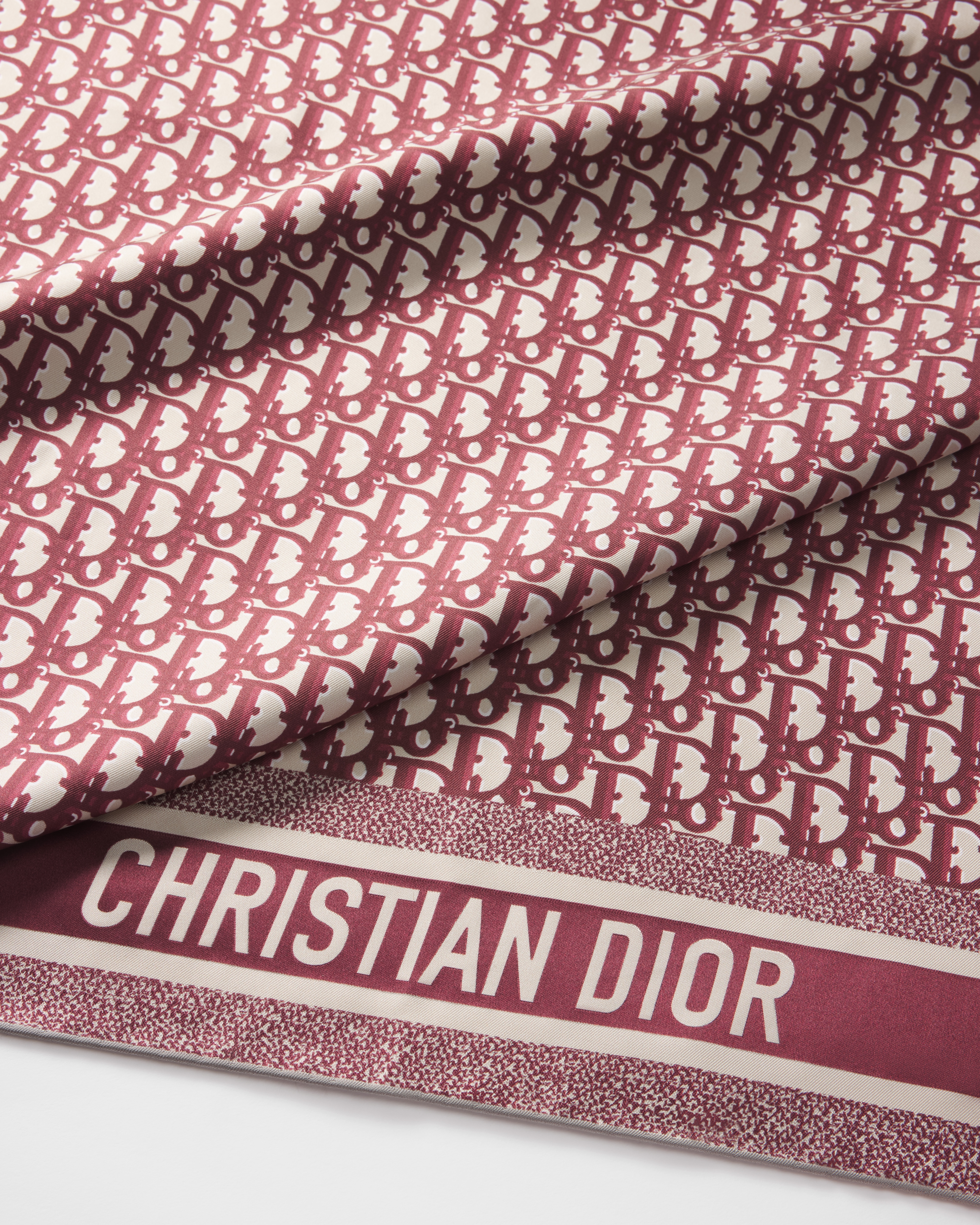 Diortwin 方巾 90 厘米酒红色和海军蓝色桑蚕丝斜纹面料 Oblique 印花 E09