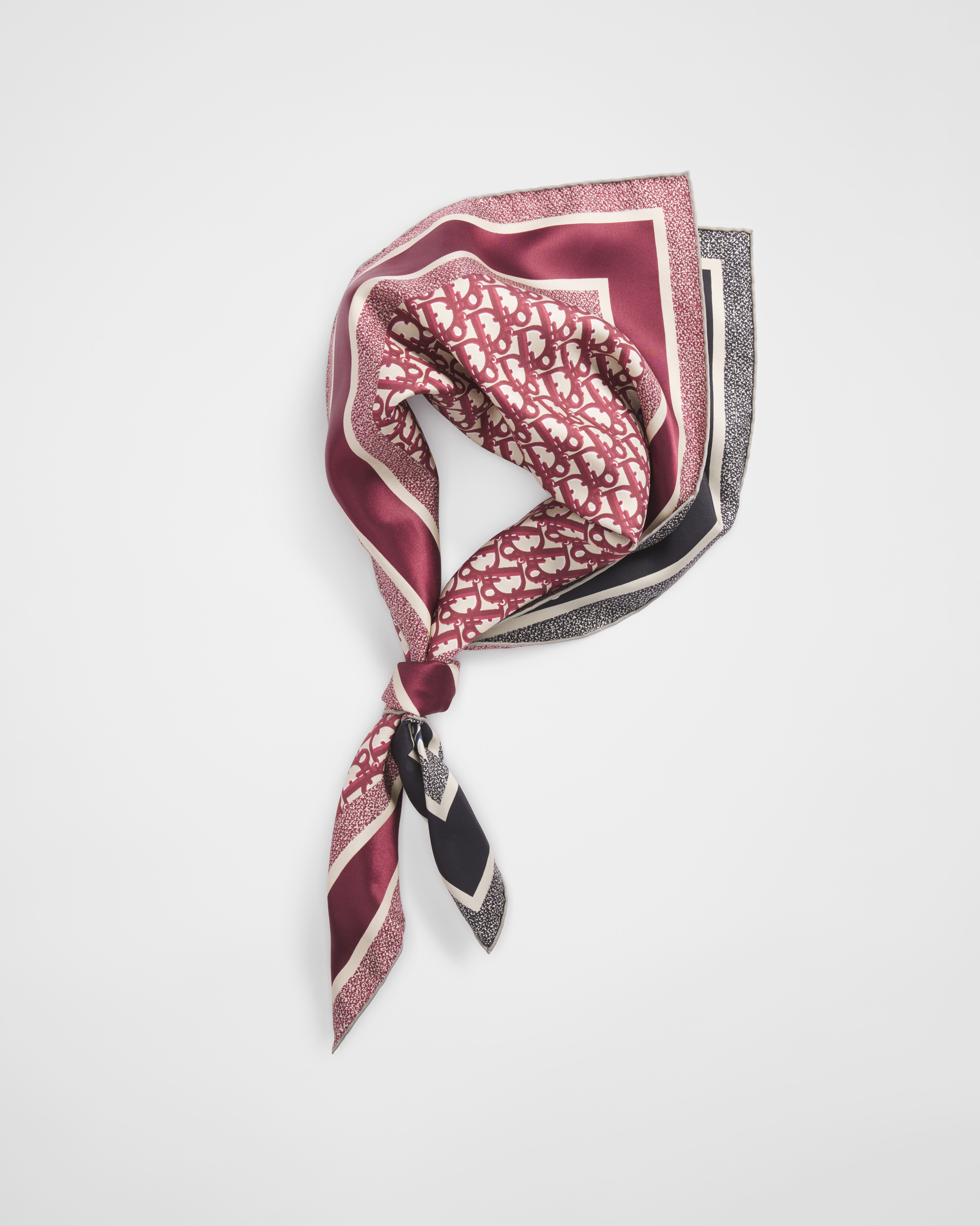 Diortwin 方巾 90 厘米酒红色和海军蓝色桑蚕丝斜纹面料 Oblique 印花 E11