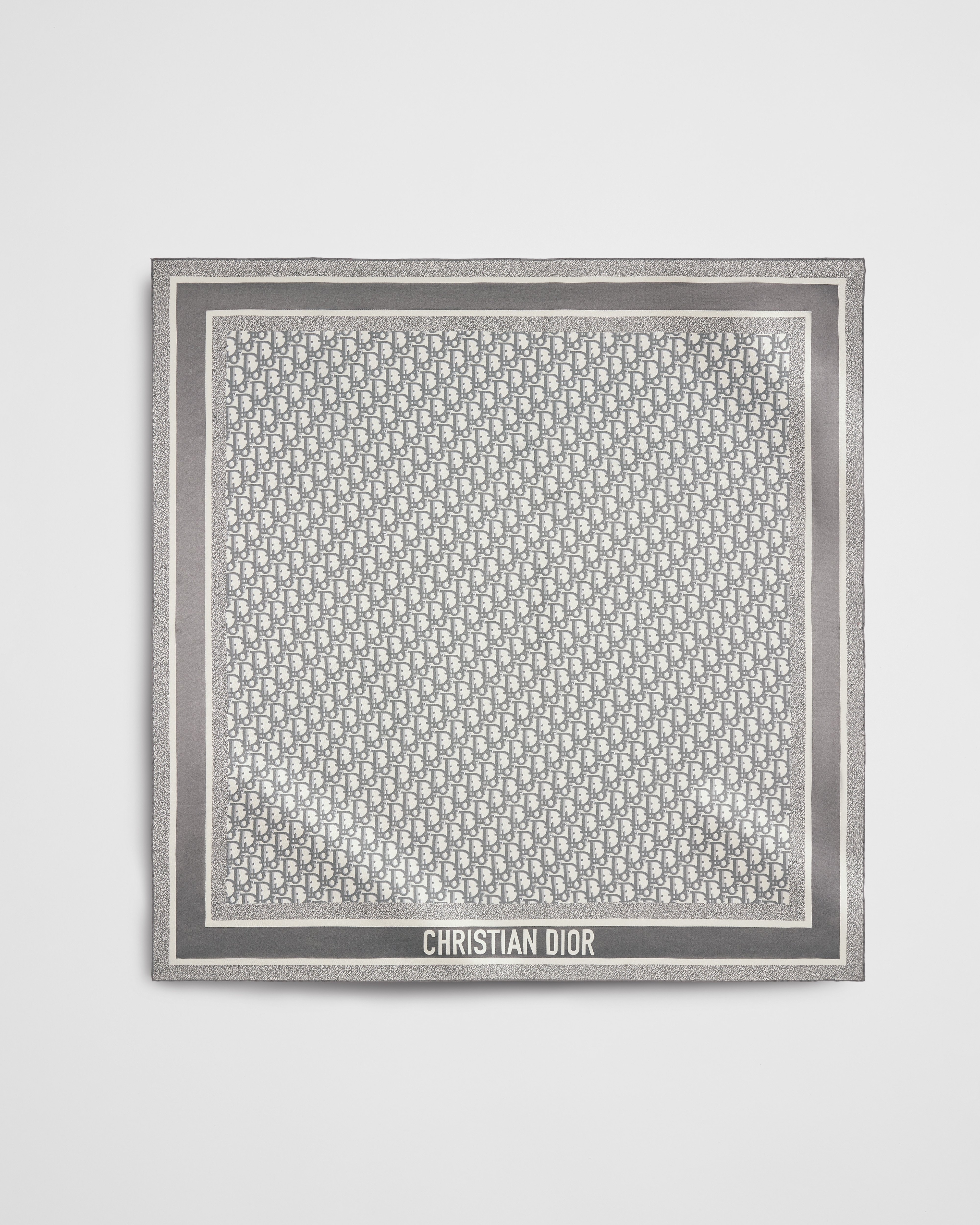 Diortwin 方巾 90 厘米灰色和海军蓝色桑蚕丝斜纹面料 Oblique 印花 E01