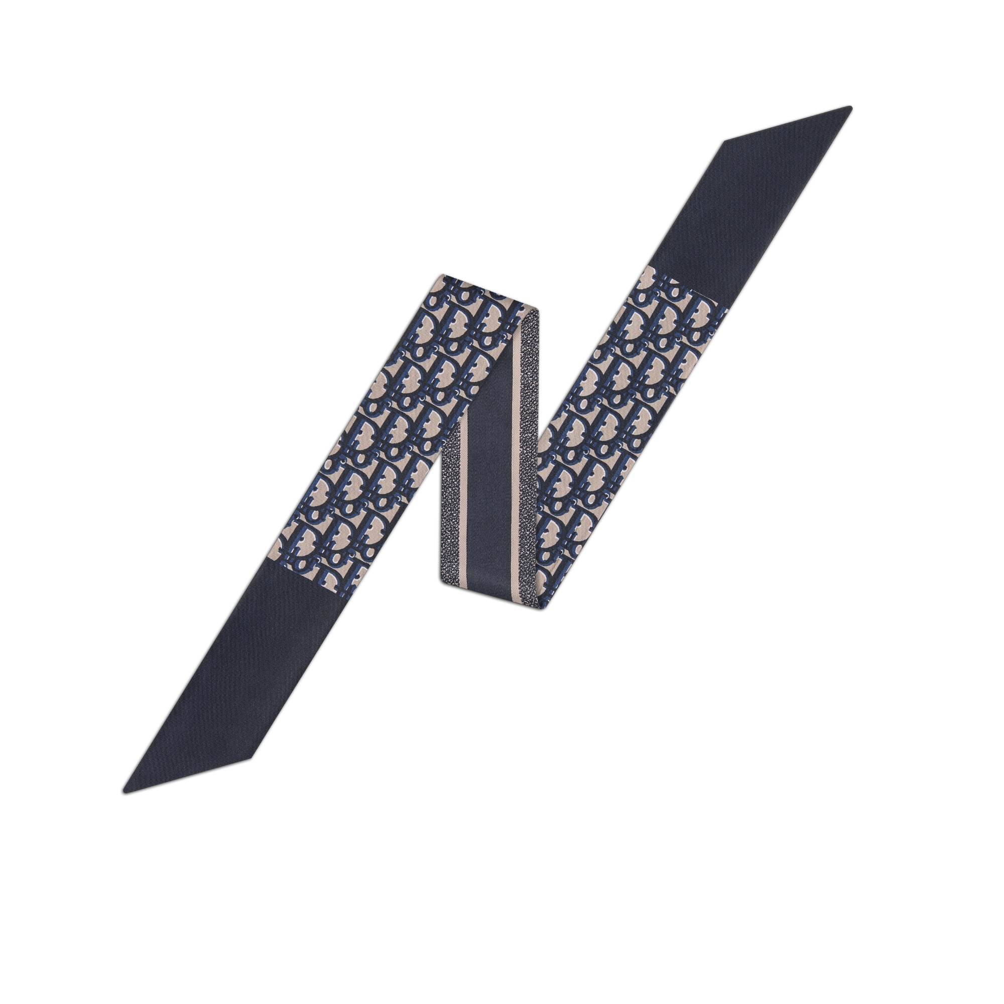 Mitzah 丝巾 海军蓝色桑蚕丝斜纹面料 Oblique 印花 E01