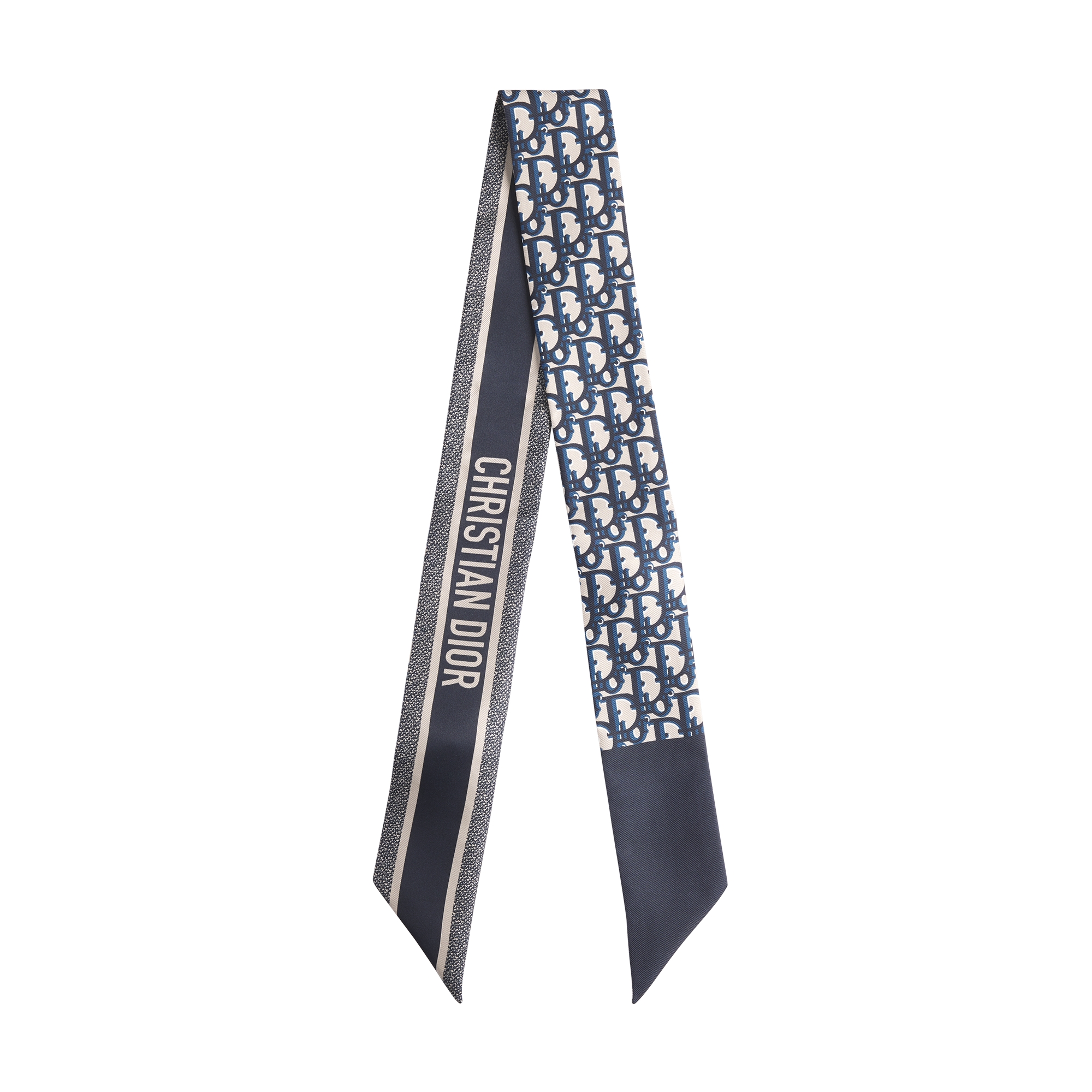  海军蓝色桑蚕丝斜纹面料 Oblique 印花