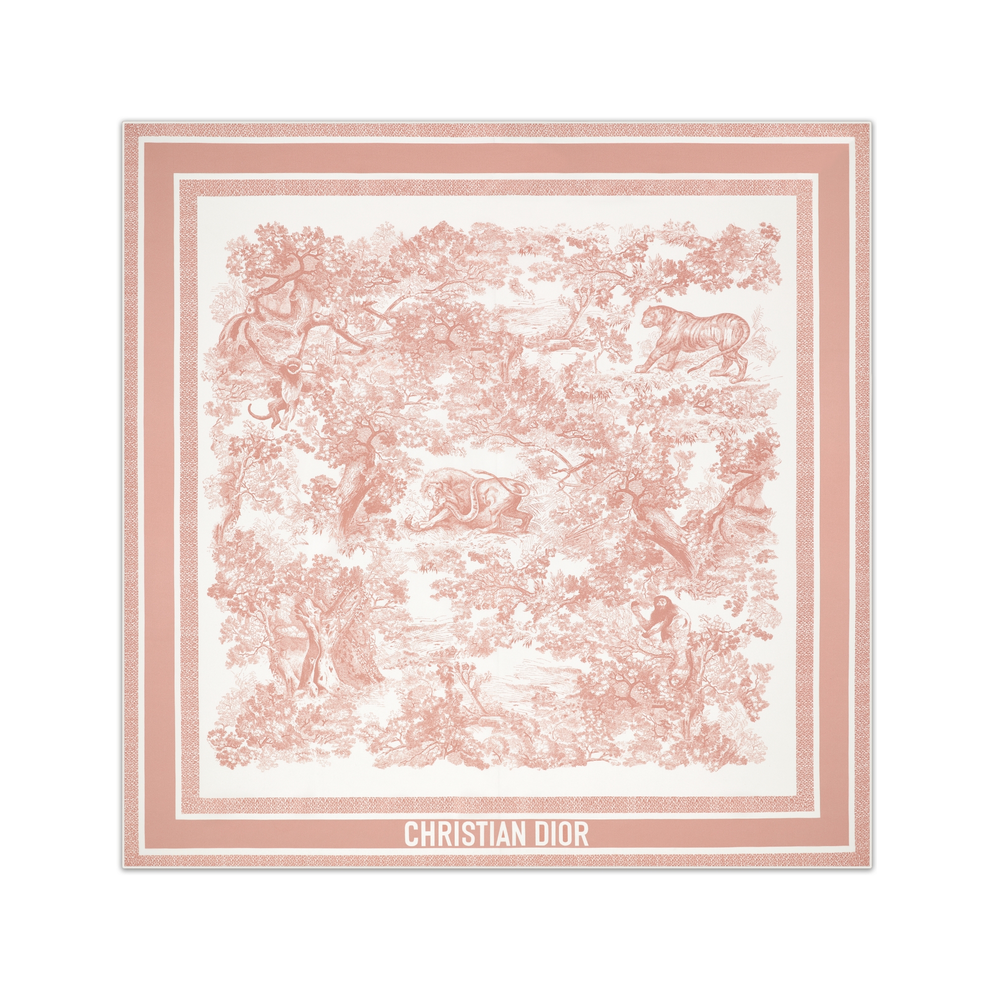 Dior 印花方巾 90 厘米象牙色和粉色桑蚕丝斜纹面料 Sauvage 茹伊印花 E01