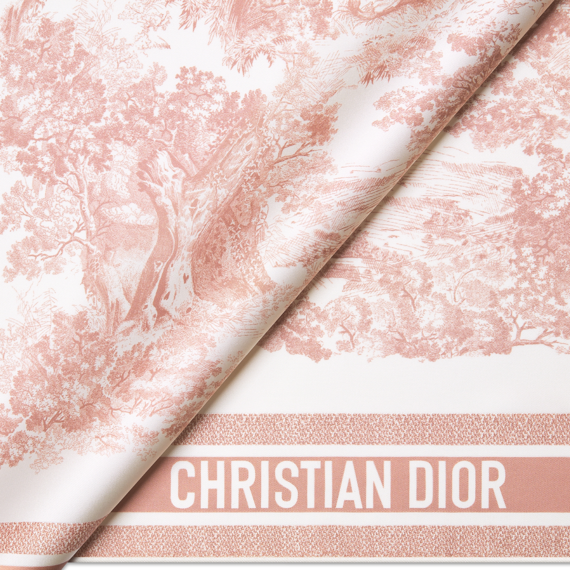 Dior 印花方巾 90 厘米象牙色和粉色桑蚕丝斜纹面料 Sauvage 茹伊印花 E09
