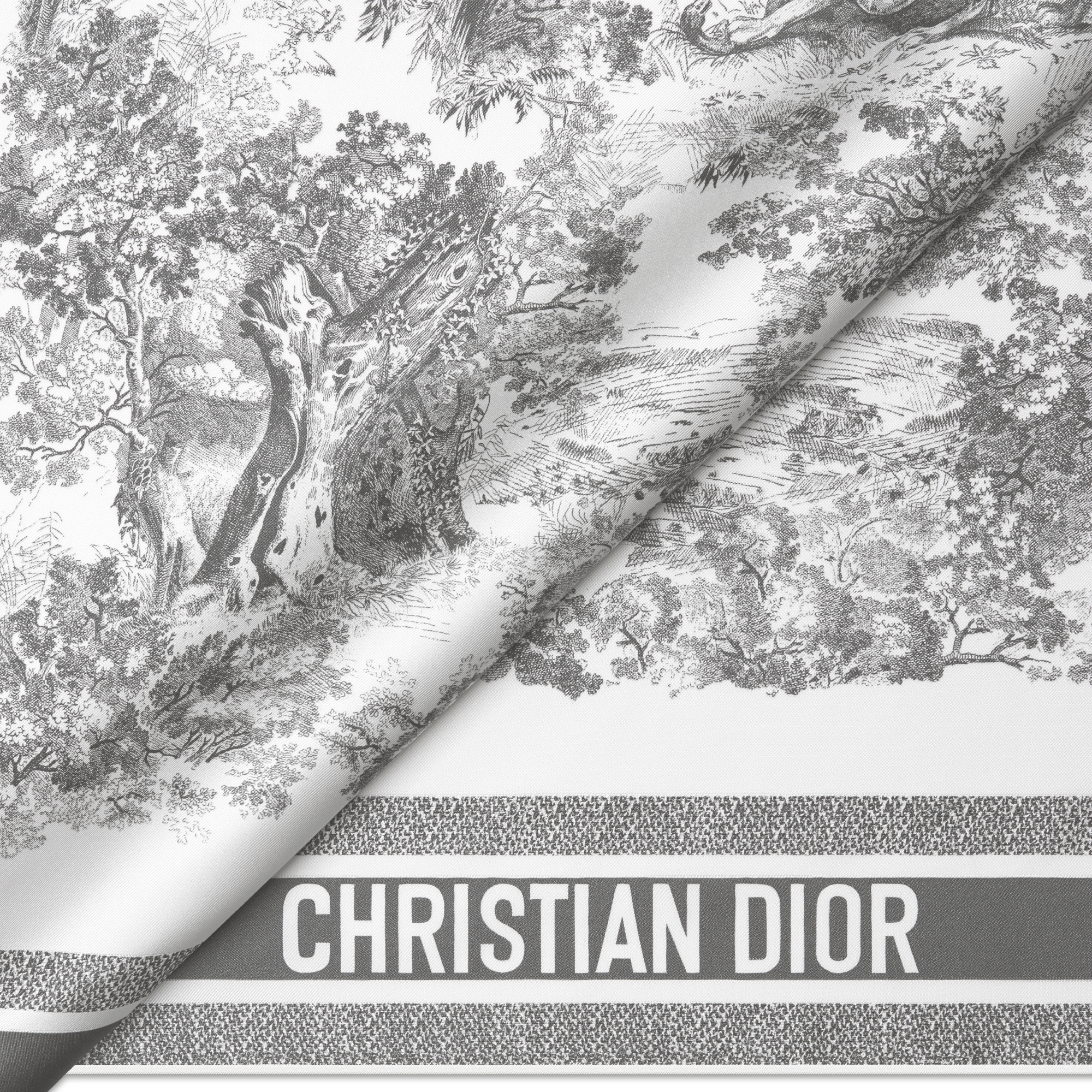 Dior 印花方巾 90 厘米象牙色和灰色桑蚕丝斜纹面料 Sauvage 茹伊印花 E09