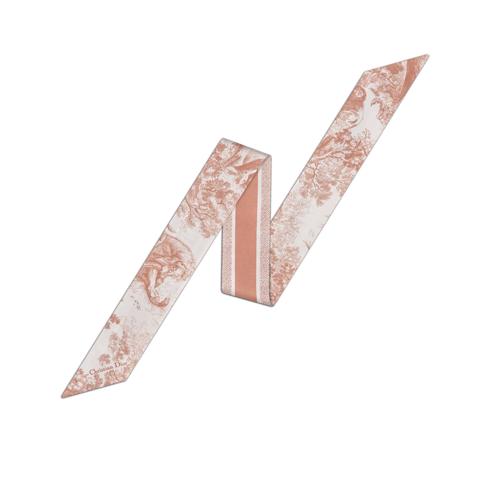 Mitzah 丝巾 象牙色和粉色桑蚕丝斜纹面料 Sauvage 茹伊印花 E01