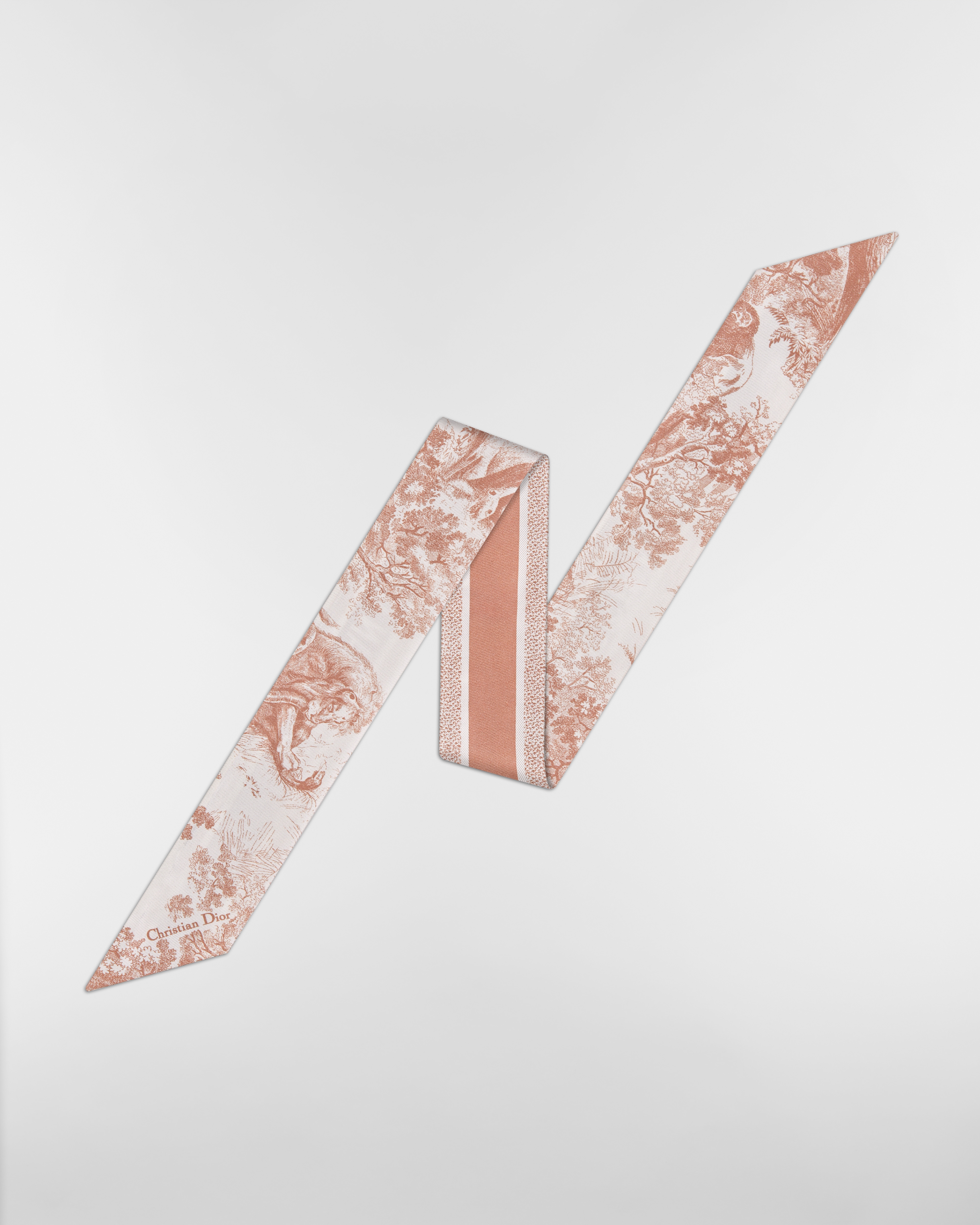 Mitzah 丝巾 象牙色和粉色桑蚕丝斜纹面料 Sauvage 茹伊印花 E01